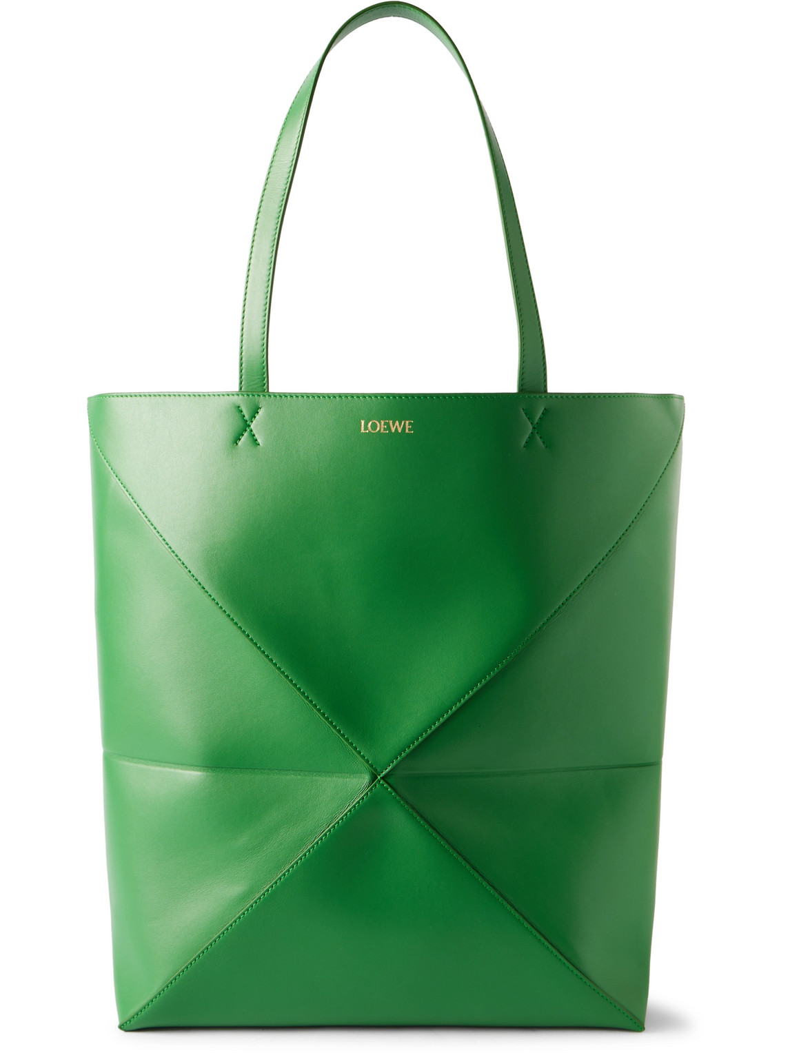 Loewe Puzzle Large Panelled Leather Tote Bag In Green