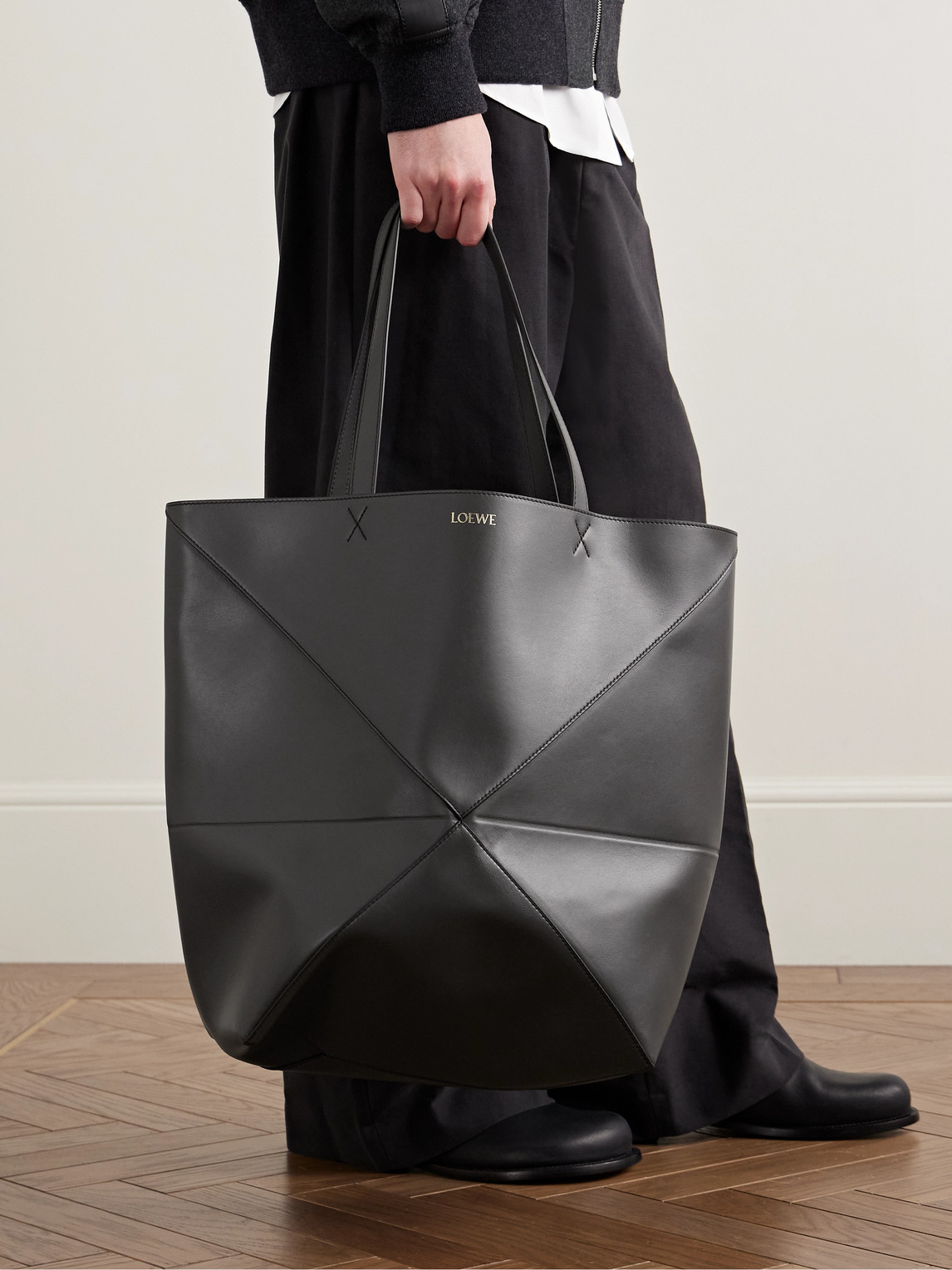Loewe Puzzle Fold Xl Panelled Leather Tote Bag In Gray