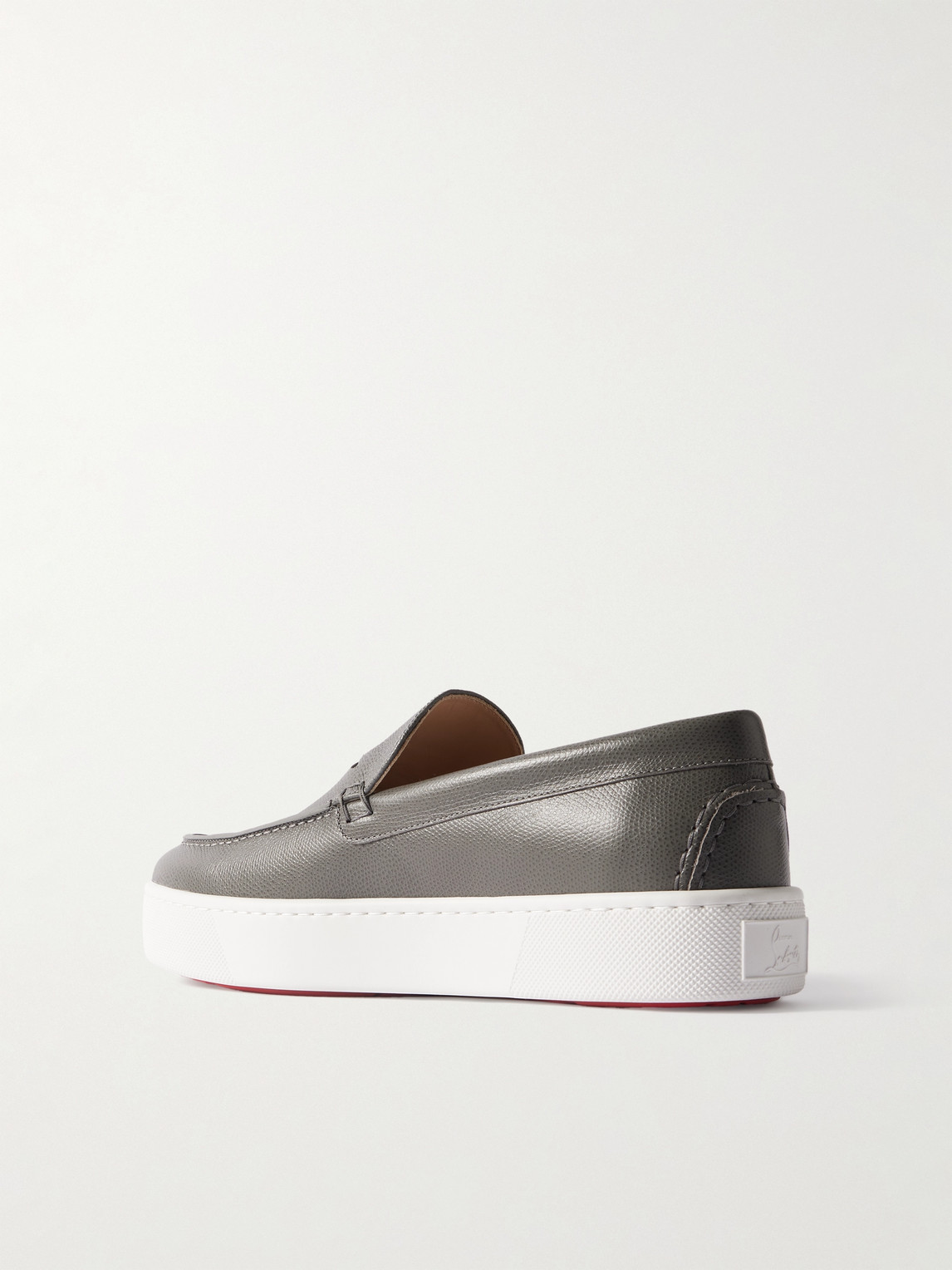 Christian Louboutin Paqueboat Full-grain Leather Penny Loafers In Gray