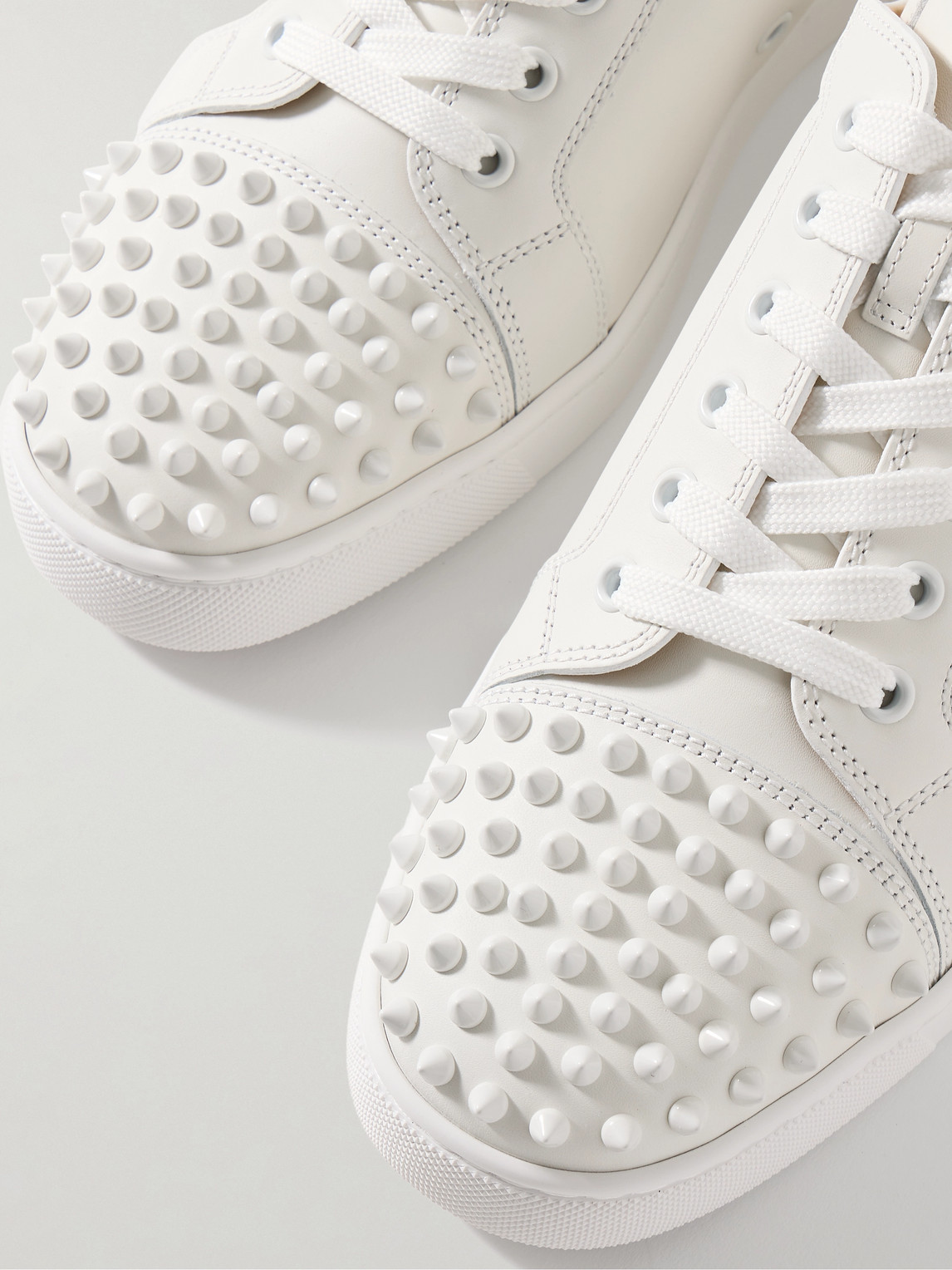 Christian Louboutin Louis Junior Spikes Cap-toe Leather Sneakers In White