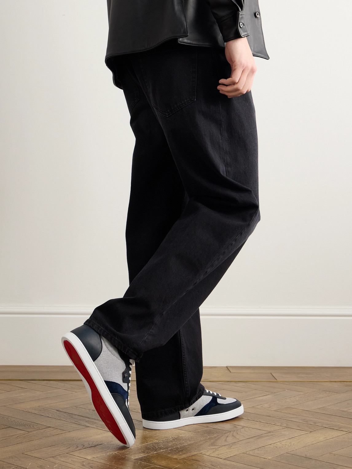 【Christian Louboutin】 Tutti Ruiレザートリムスニーカー Tutti Rui leather-trimmed sneakers in blue - Christian