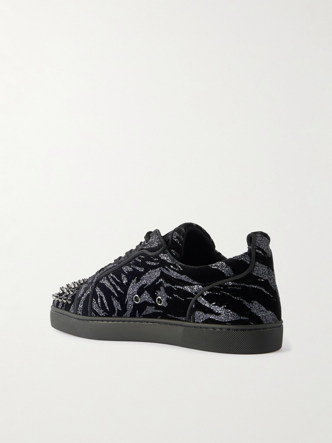 Christian Louboutin Louis Junior Spikes Studded Glittered Velour Sneakers