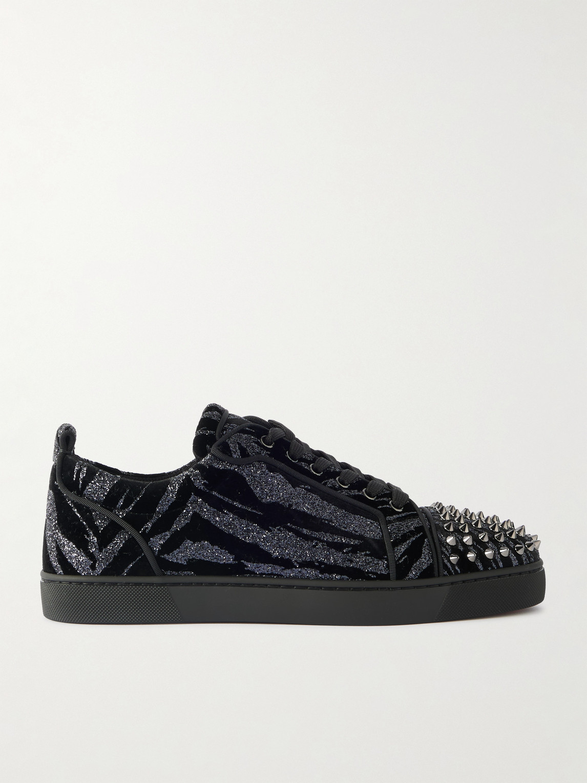Christian Louboutin Louis Junior Spikes Studded Glittered Velour Sneakers - Men