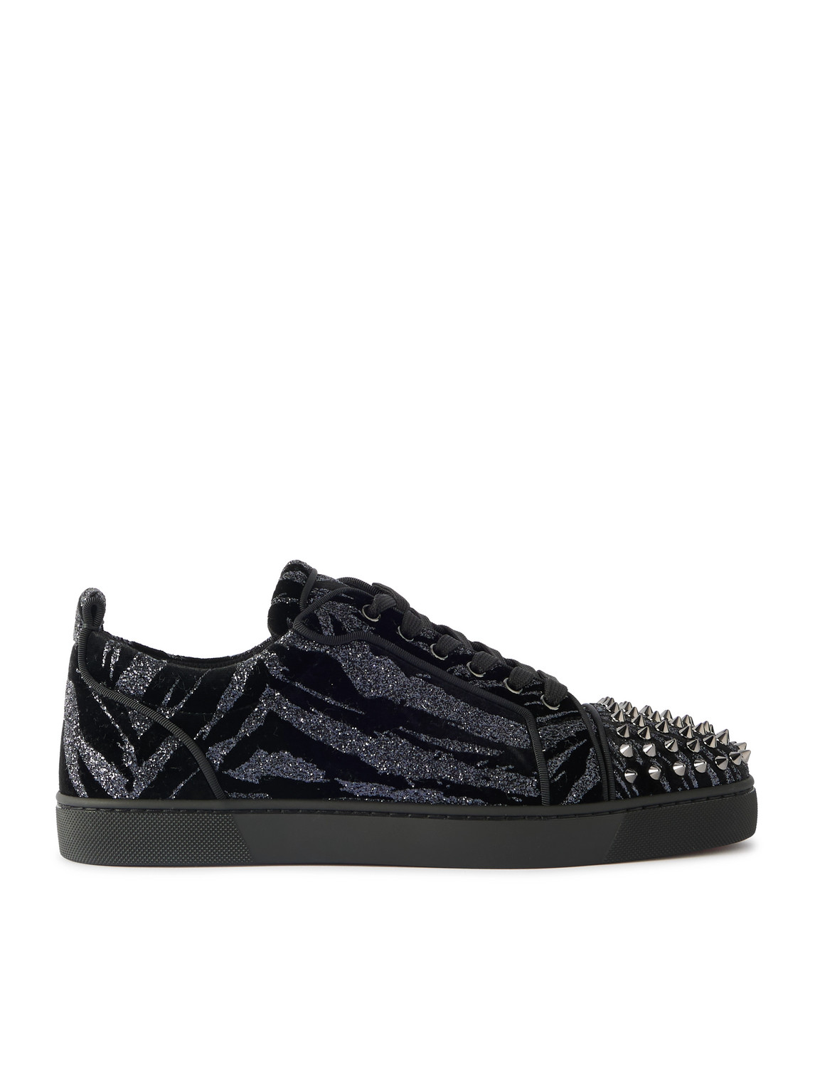 Christian Louboutin Louis Junior Spikes Studded Glittered Velour Trainers