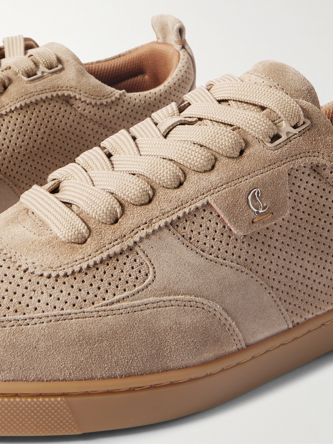 Christian Louboutin Rui Perforated Low-top Sneakers Suede Rubber In Brown