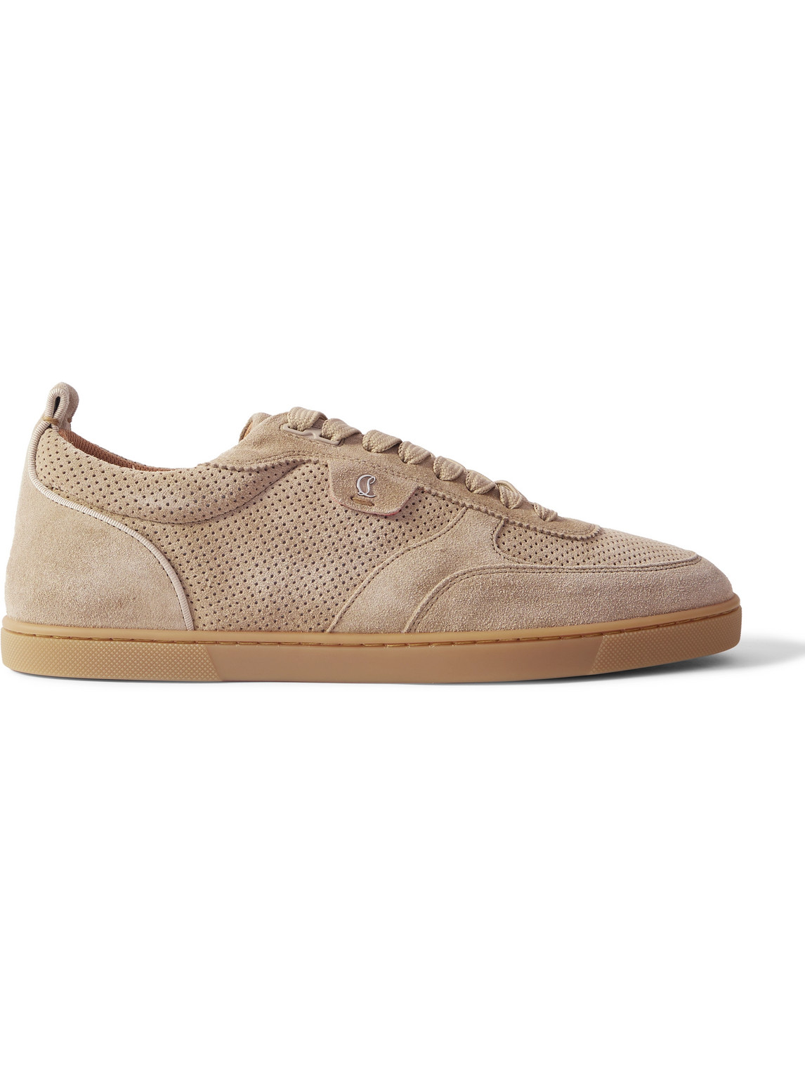 Christian Louboutin Rui Perforated Low-top Sneakers Suede Rubber In Brown