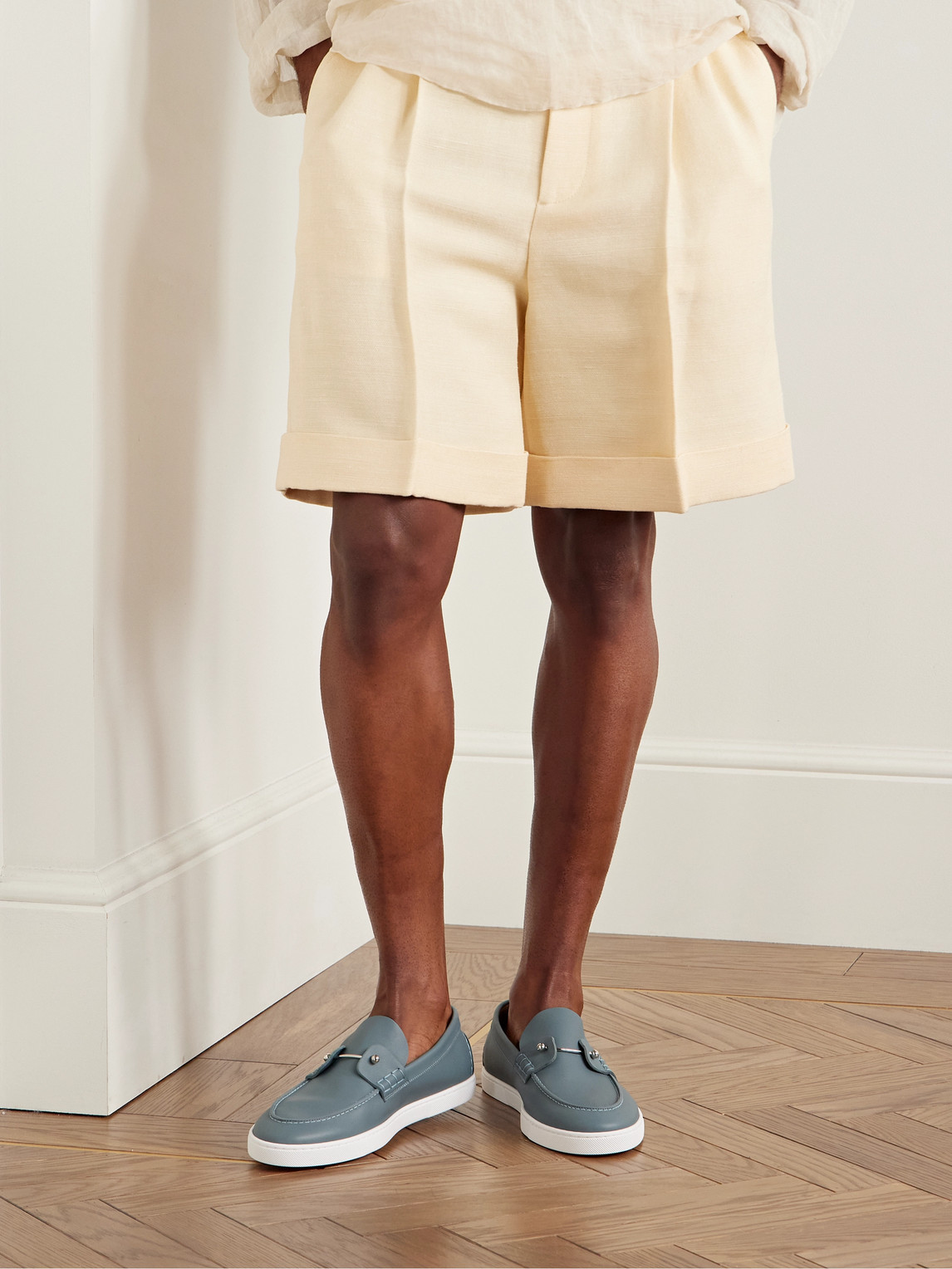 Christian Louboutin Boat Round Toe Loafers With Metallic Detail In Blue