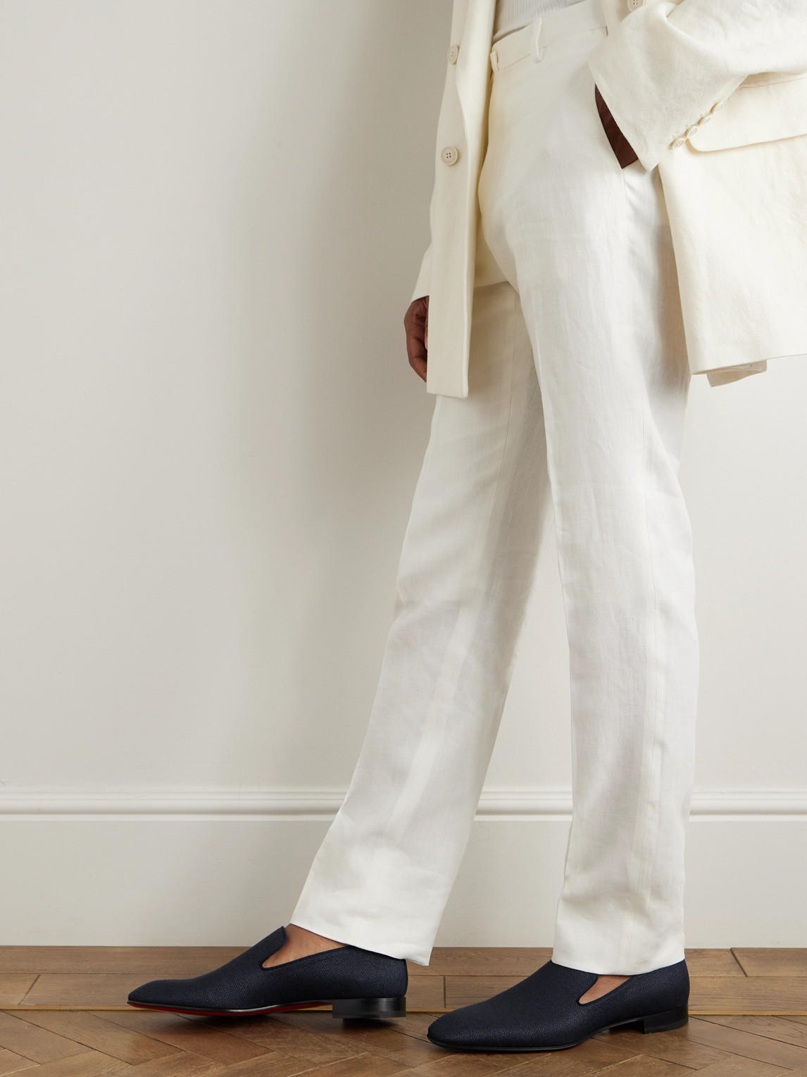 Christian Louboutin Dandelion Crepe De Soie Loafers In Blue