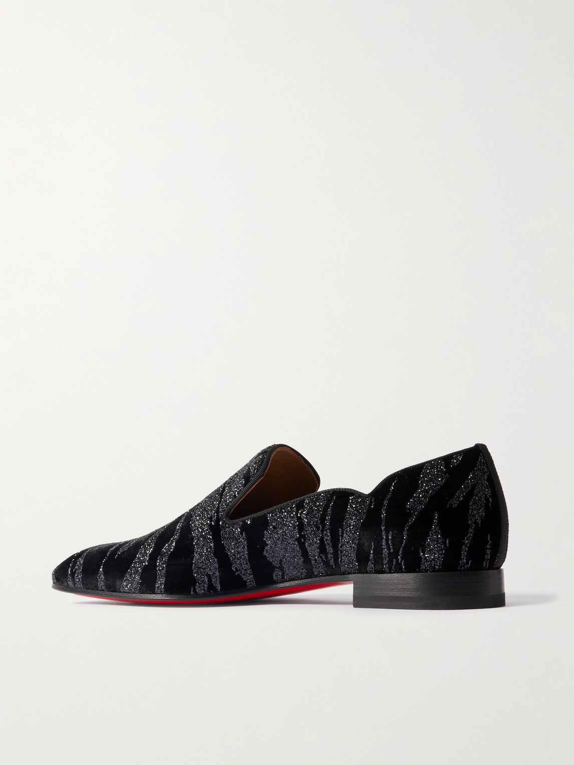 Christian Louboutin Dandy Chick Grosgrain-trimmed Embellished Velour Loafers In Black