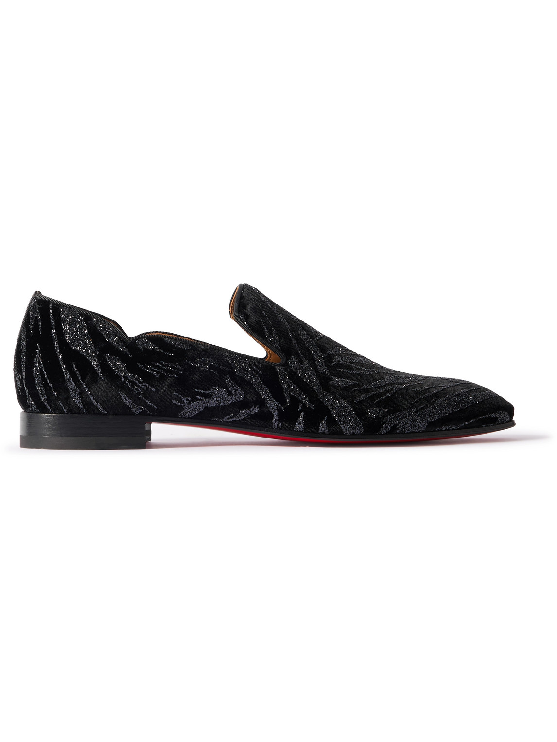 Christian Louboutin Dandy Chick Grosgrain-trimmed Embellished Velour Loafers In Black