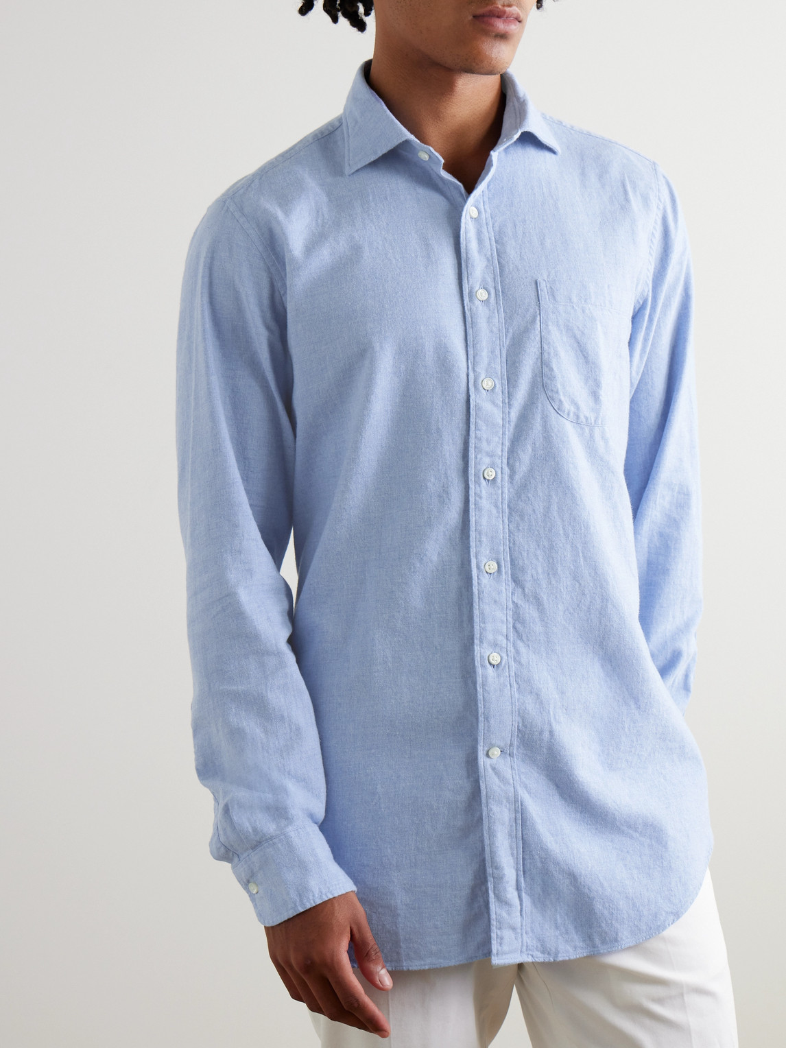Sid Mashburn Spread-collar Cotton-flannel Shirt In Blue