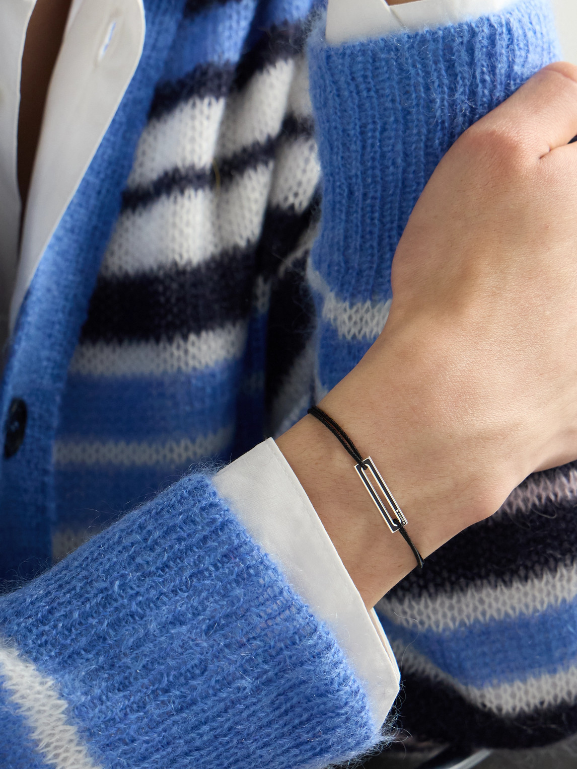Le Gramme Le 1.7g Sterling Silver, Enamel And Cord Bracelet In Black