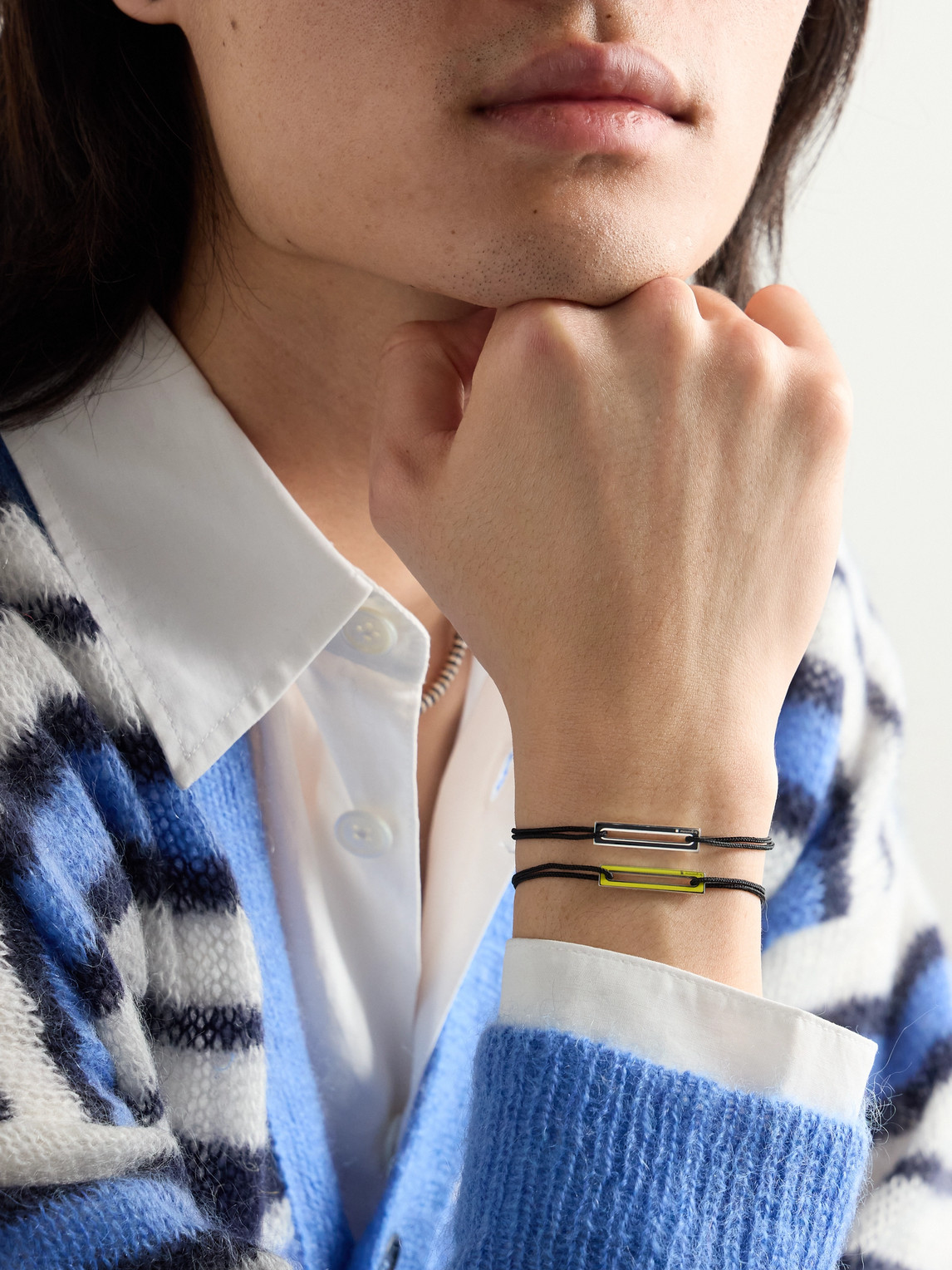 Le Gramme Le 1.7g Sterling Silver, Enamel And Cord Bracelet In Black