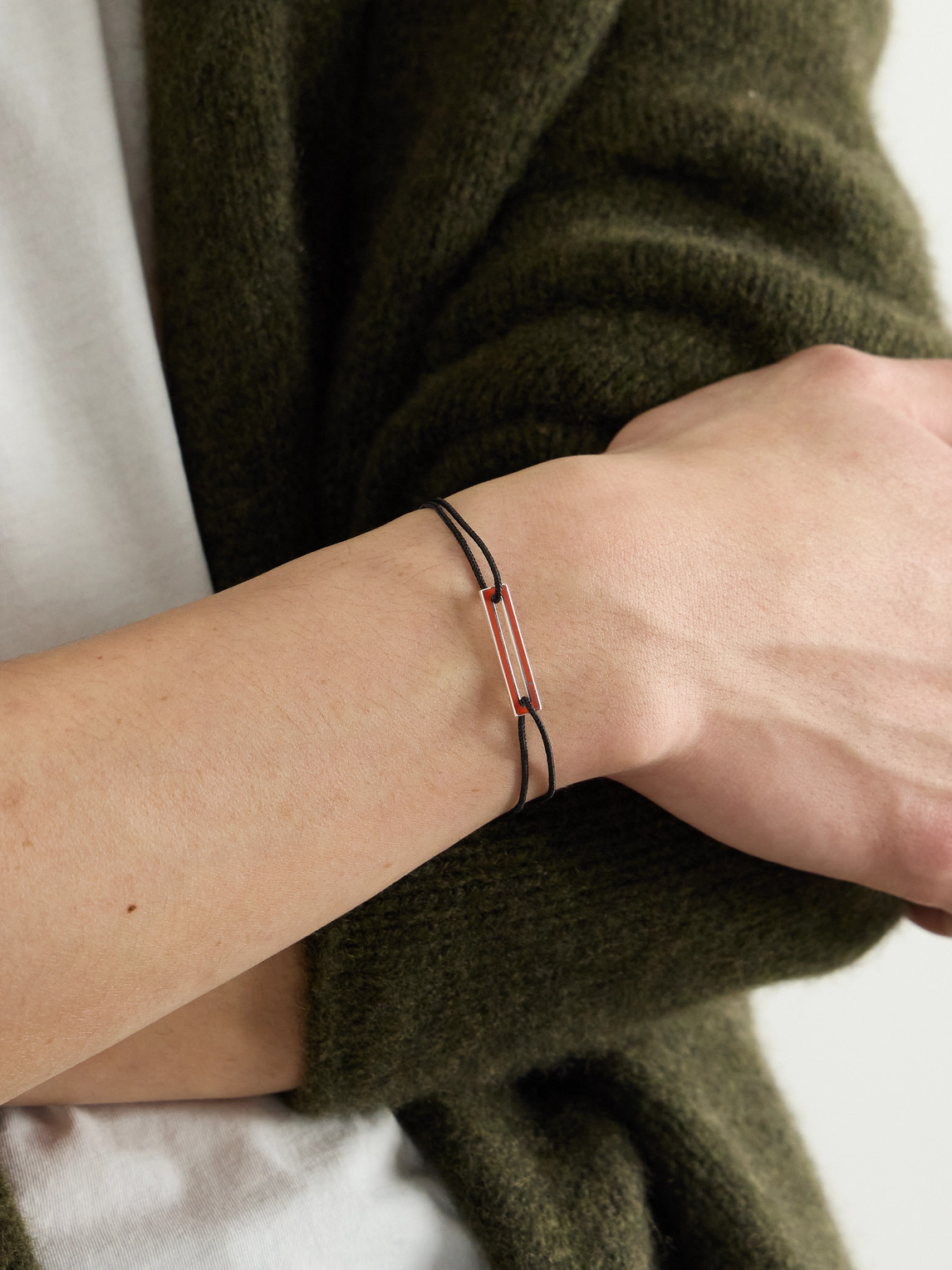 Le Gramme Le 1.7g Sterling Silver, Enamel And Cord Bracelet In Red