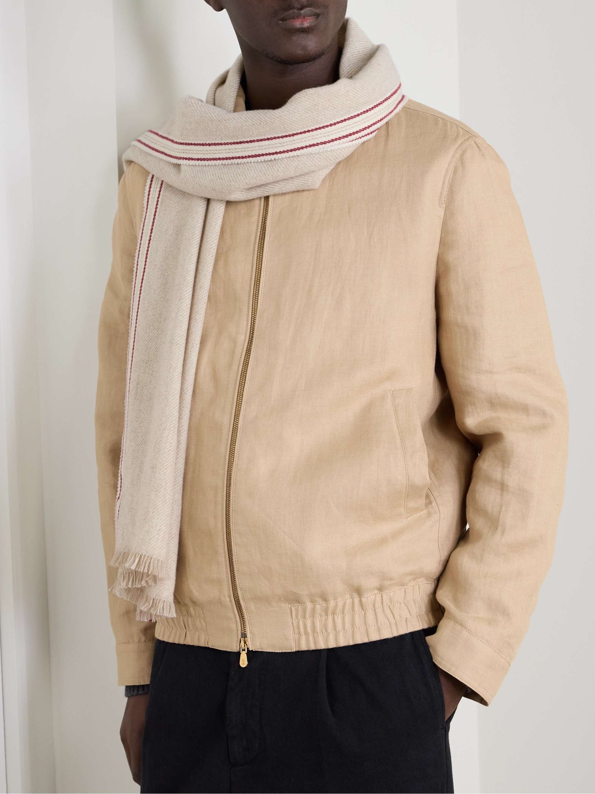 BRUNELLO CUCINELLI Striped Wool and Cashmere-Blend Scarf