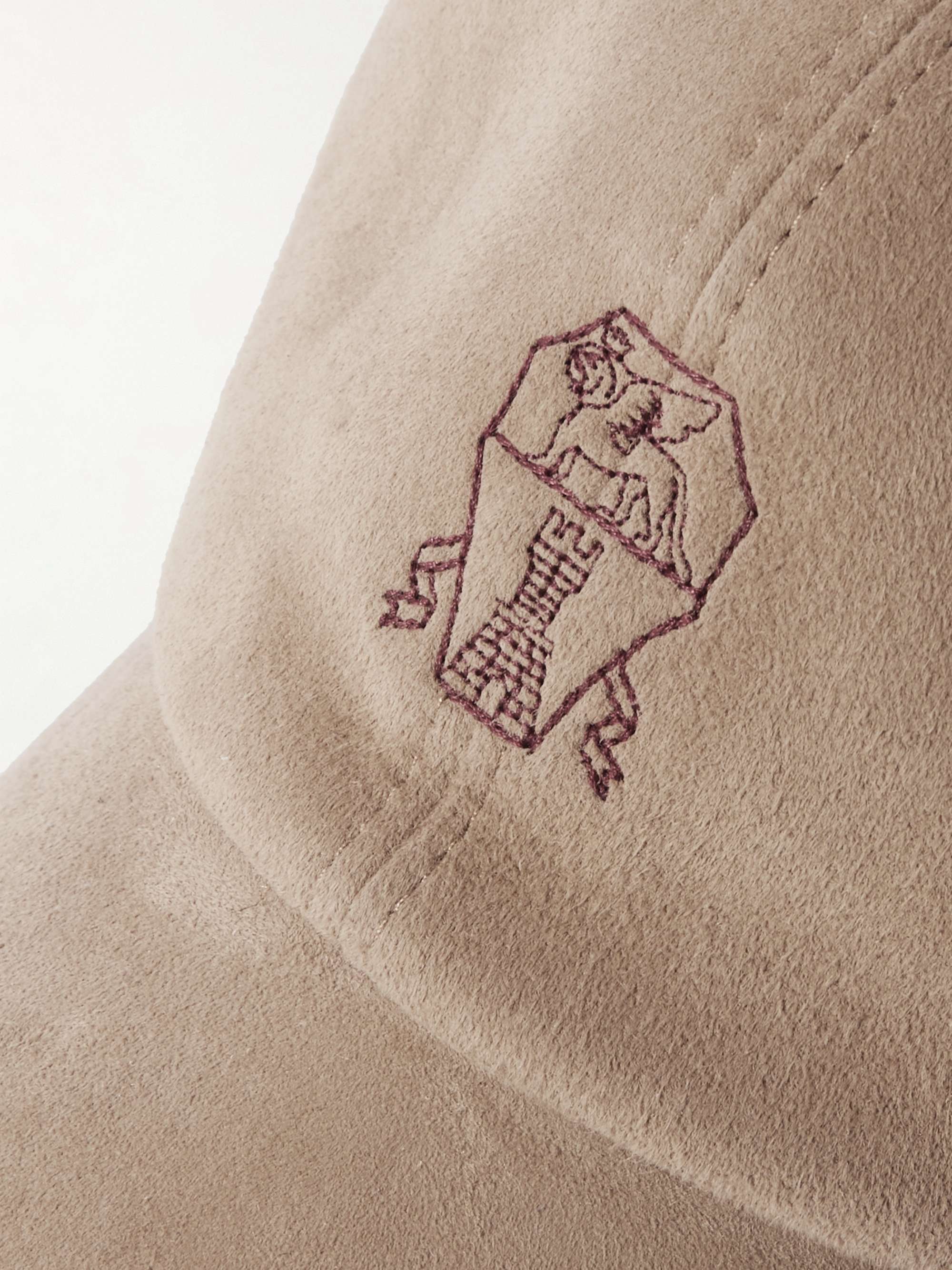 BRUNELLO CUCINELLI Baseballkappe aus Veloursleder mit Lederbesatz