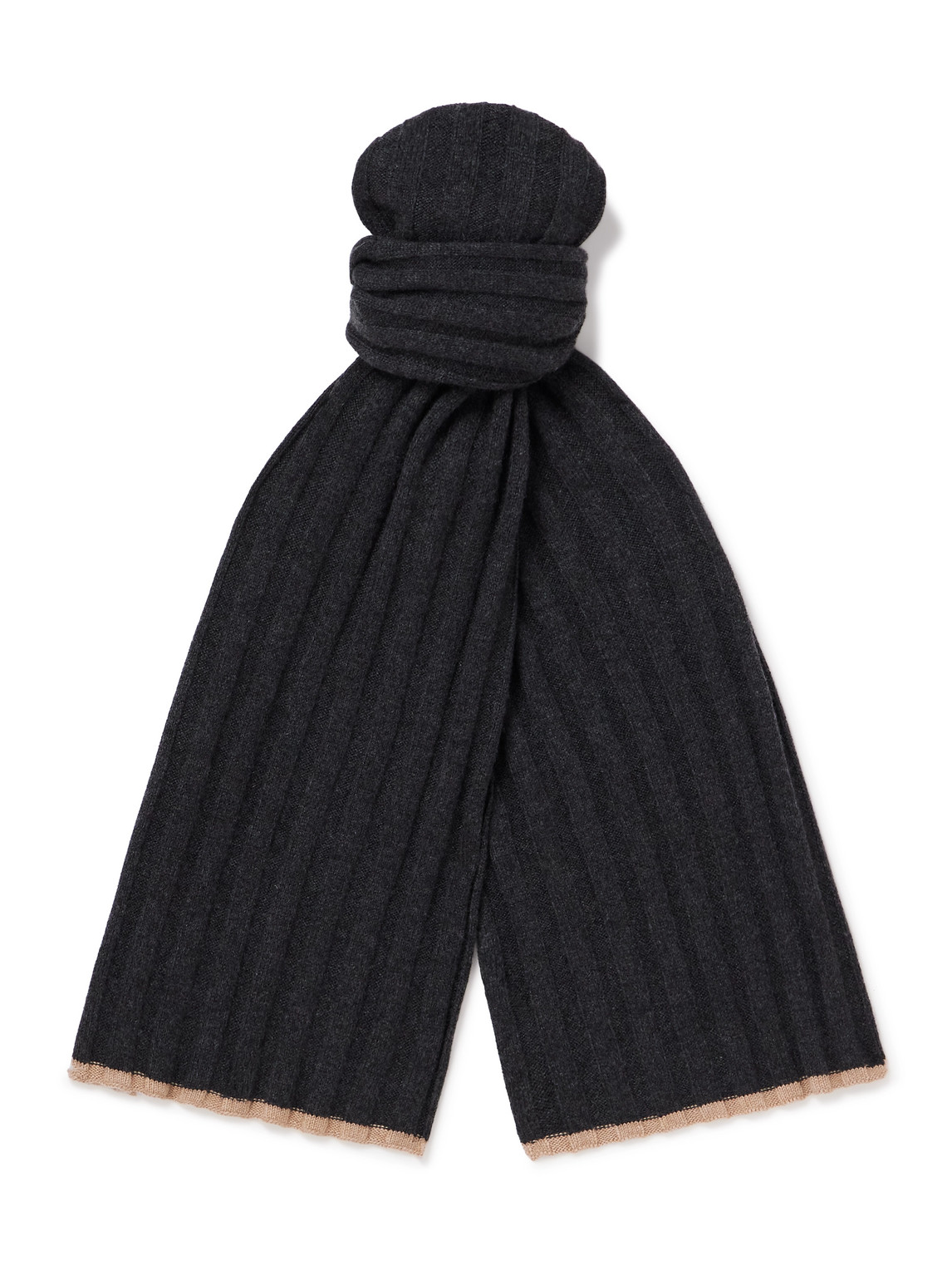 Brunello Cucinelli Ribbed Cashmere Scarf In Gray
