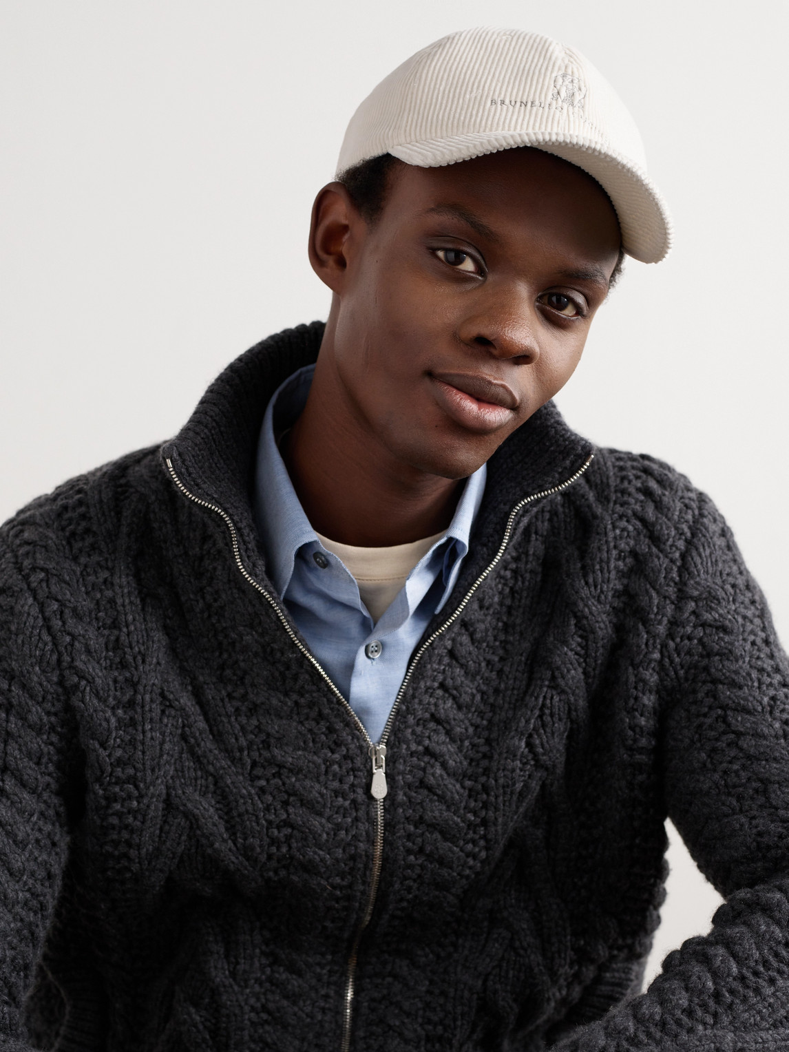 Brunello Cucinelli Logo-embroidered Cotton-blend Corduroy Cap In Neutrals