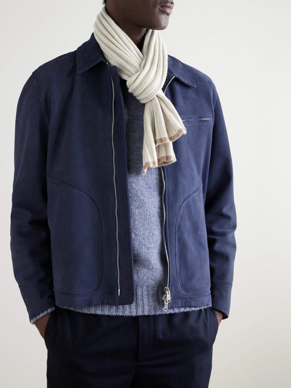 Brunello Cucinelli Ribbed Cashmere Scarf In Neutrals