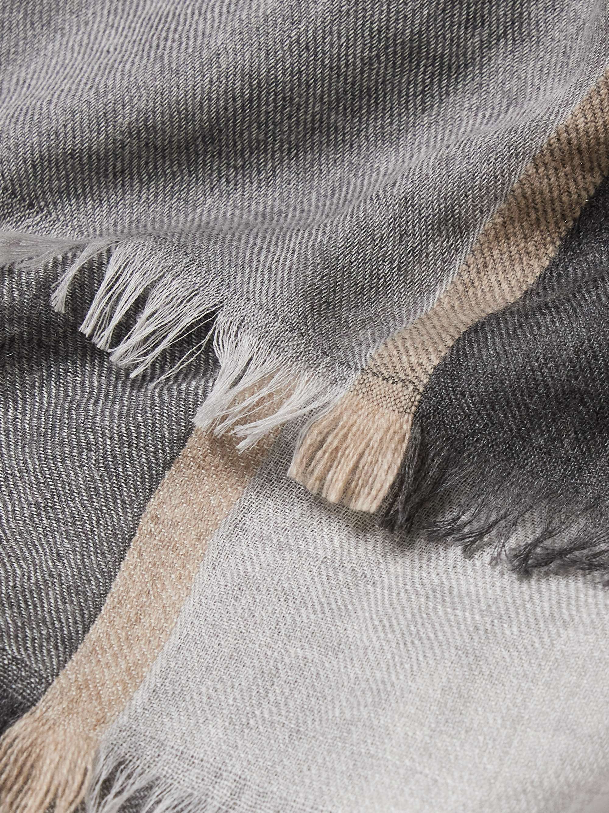 BRUNELLO CUCINELLI Fringed Striped Cashmere and Silk-Blend Scarf
