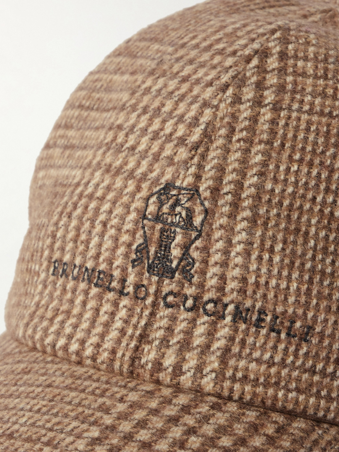 Brunello Cucinelli Checked Wool-blend Cap In Brown