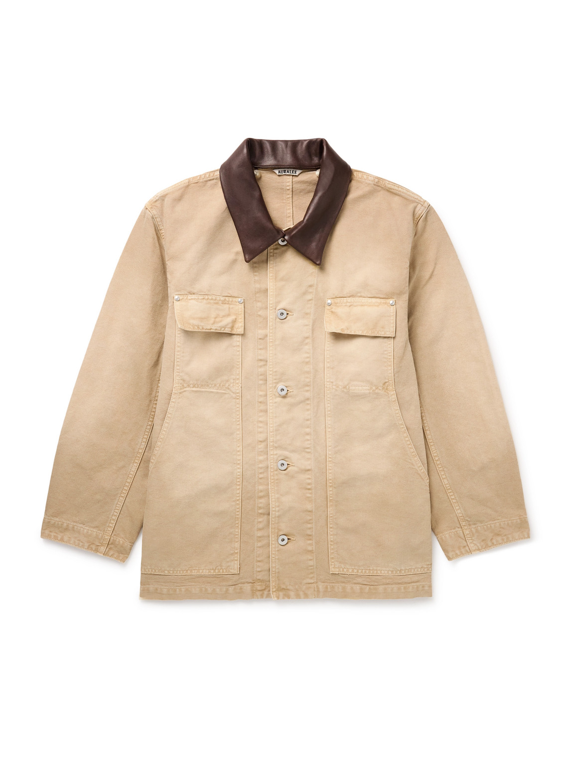 Oversized Leather-Trimmed Cotton-Canvas Jacket