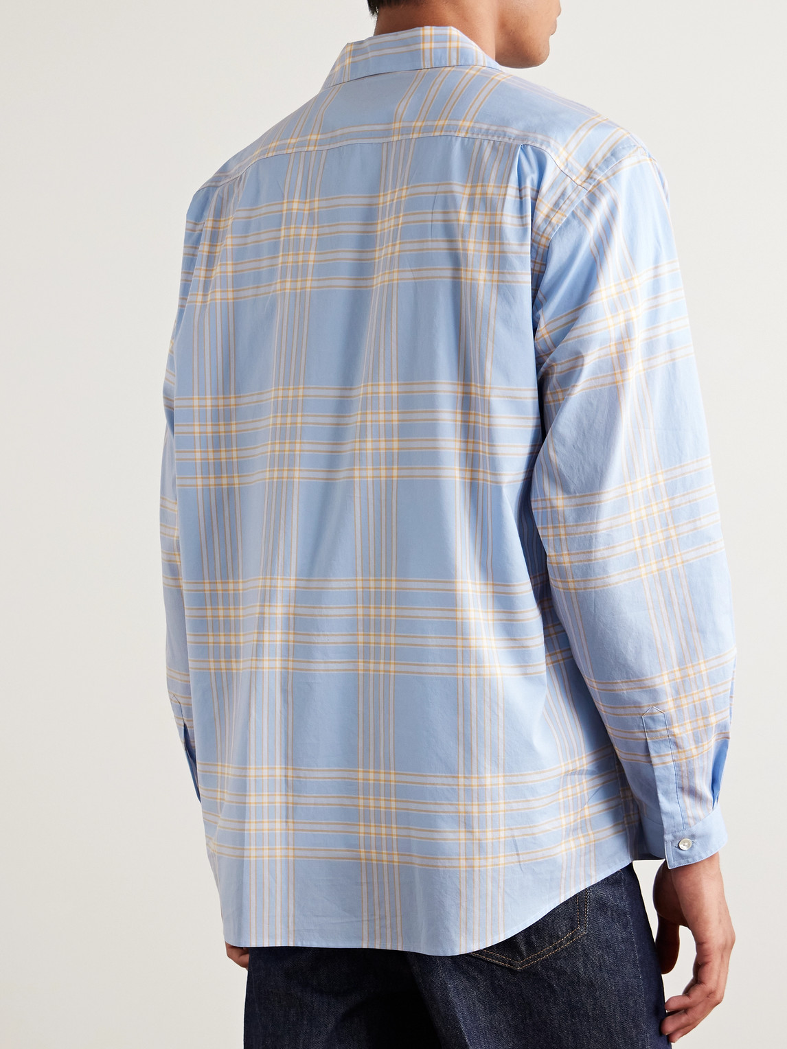Auralee Camp-collar Checked Cotton Shirt In Blue