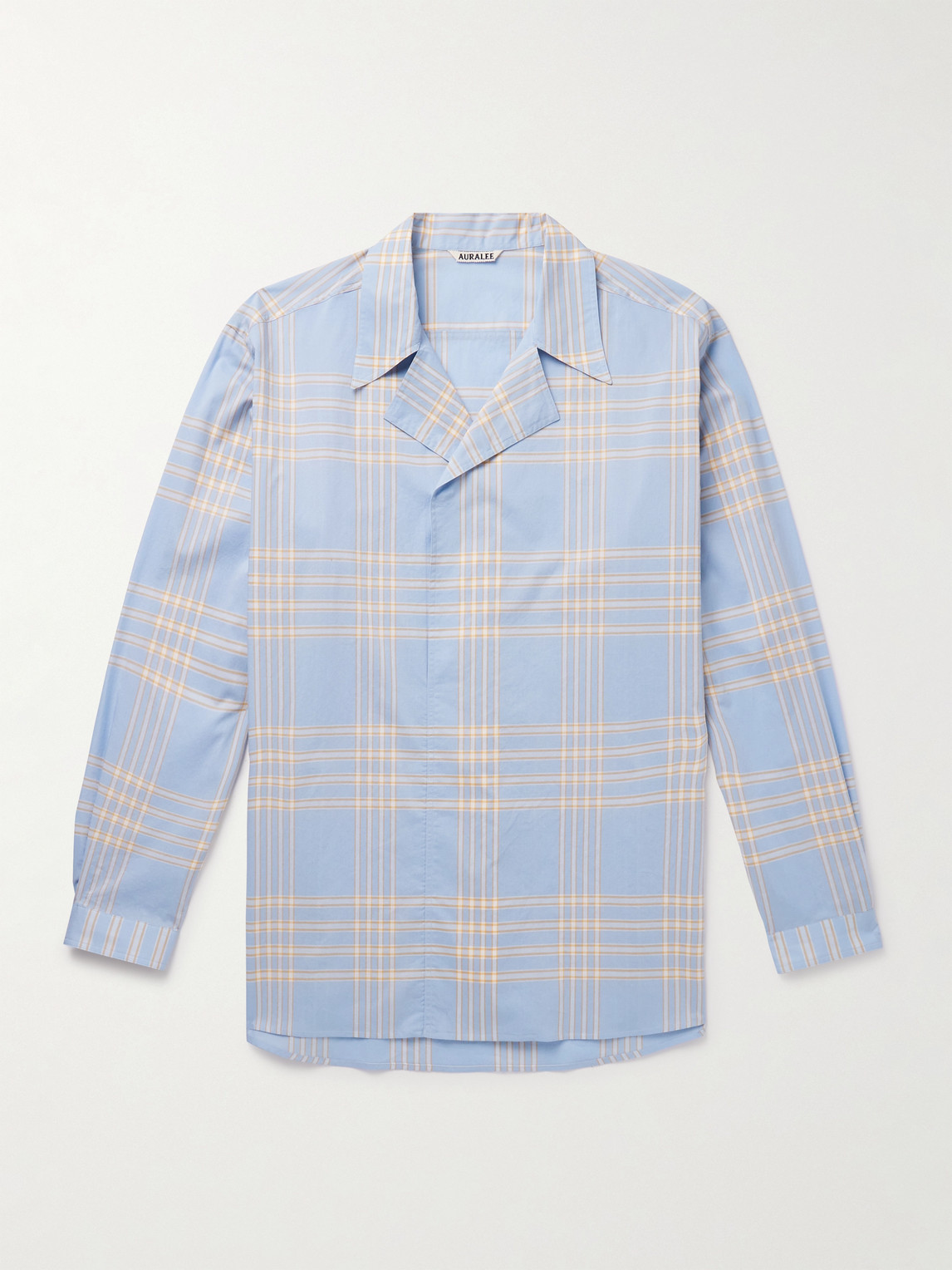 Auralee Light Blue Plaid Long-sleeve Shirt In White