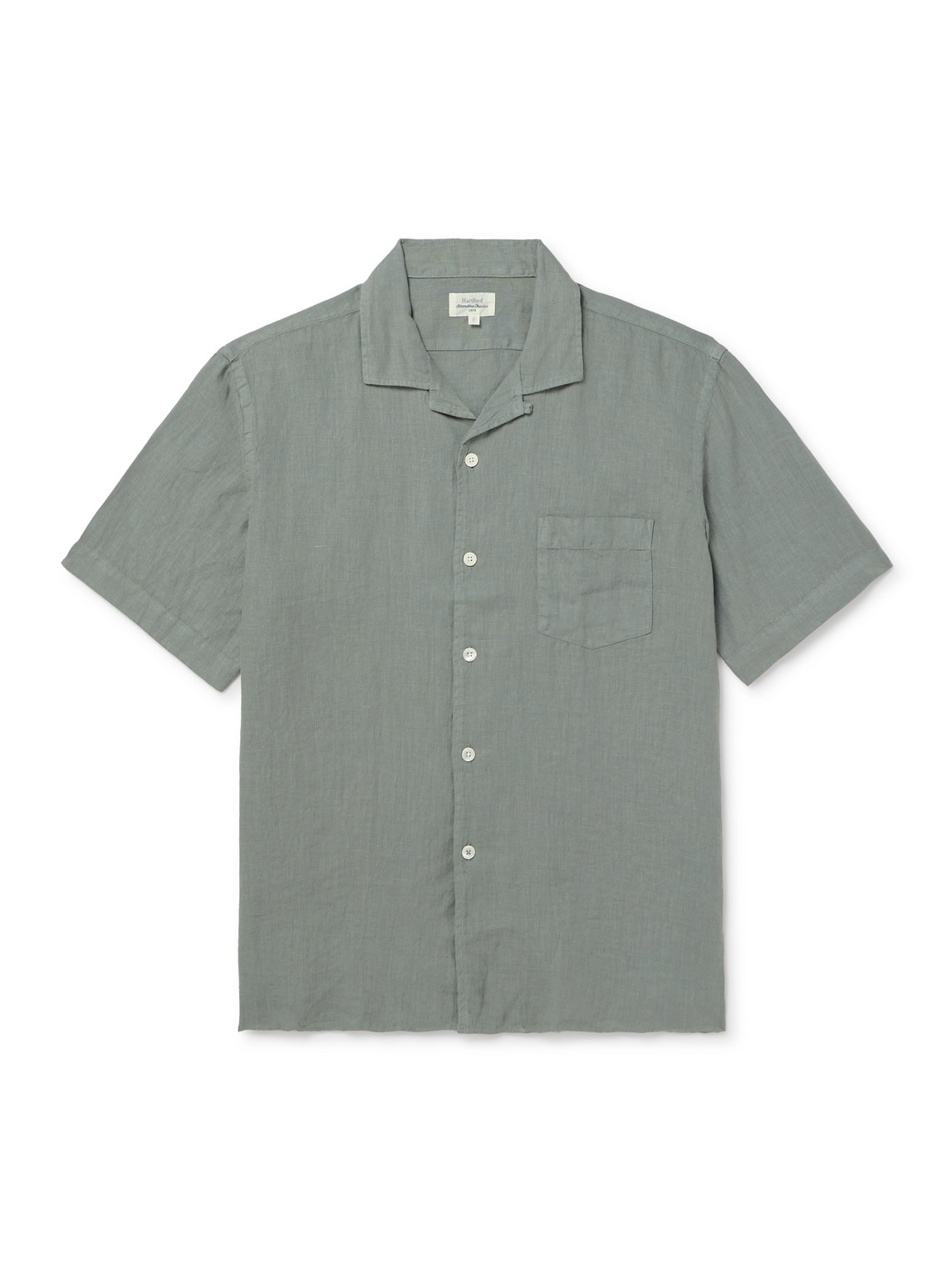 Hartford Palm Convertible-collar Linen Shirt In Green