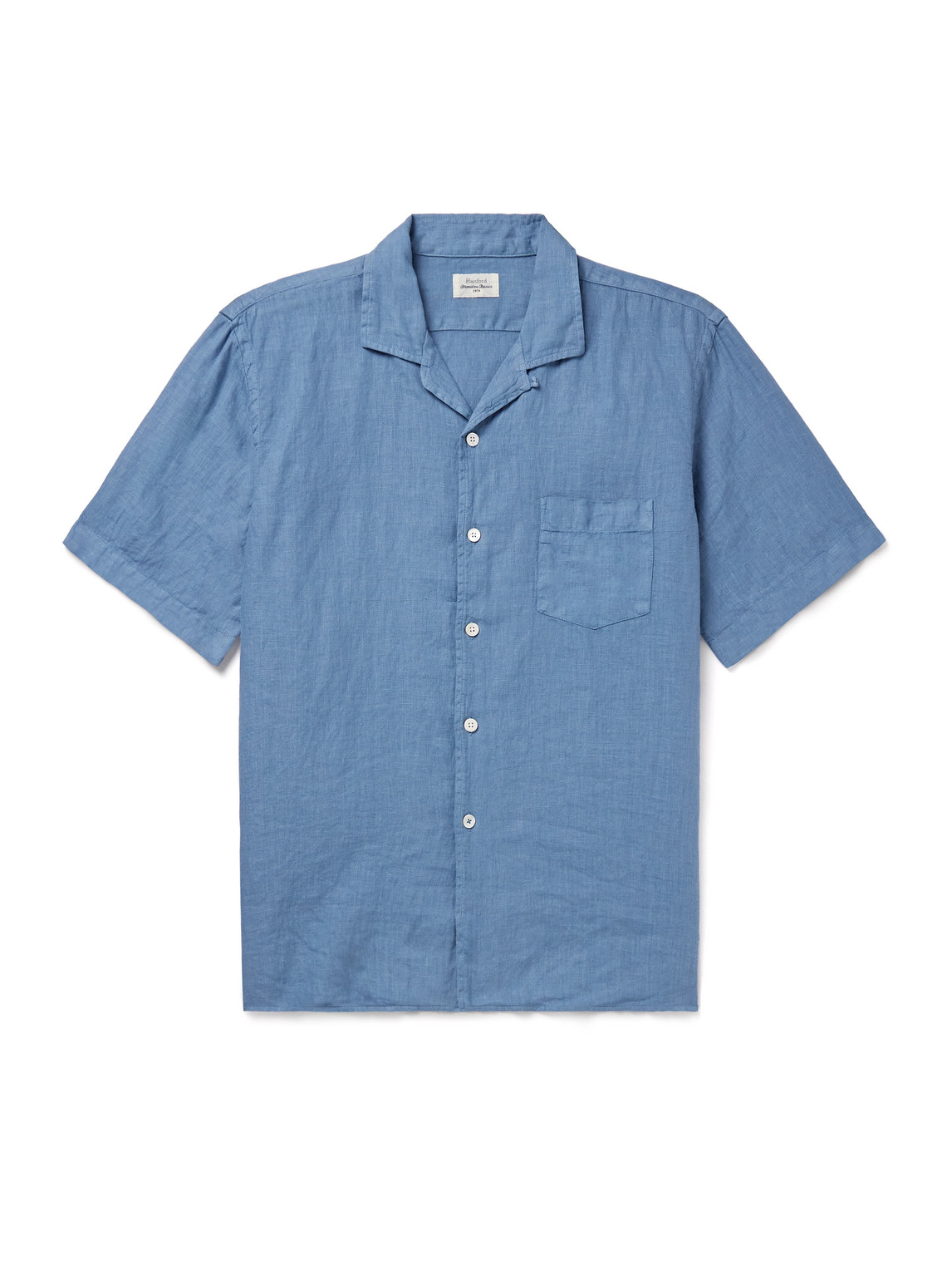 Hartford Palm Mc Pat Convertible-collar Linen Shirt In Blue