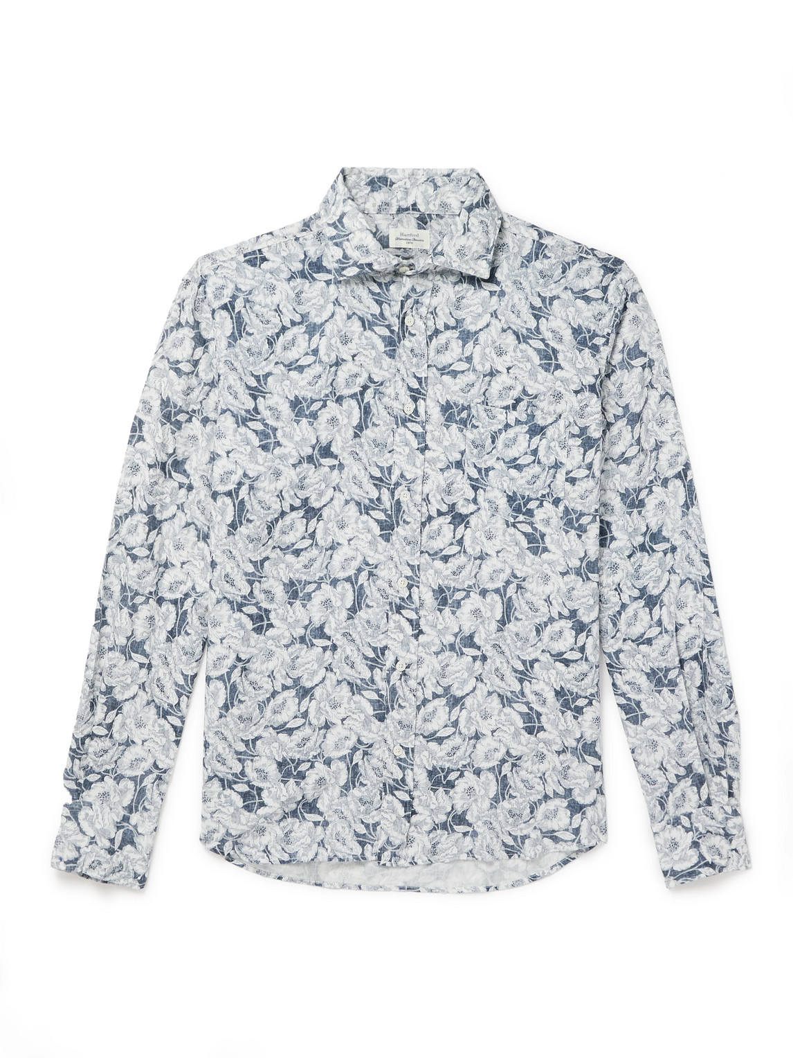 Hartford Paul Floral-print Linen And Cotton-blend Shirt In Blue