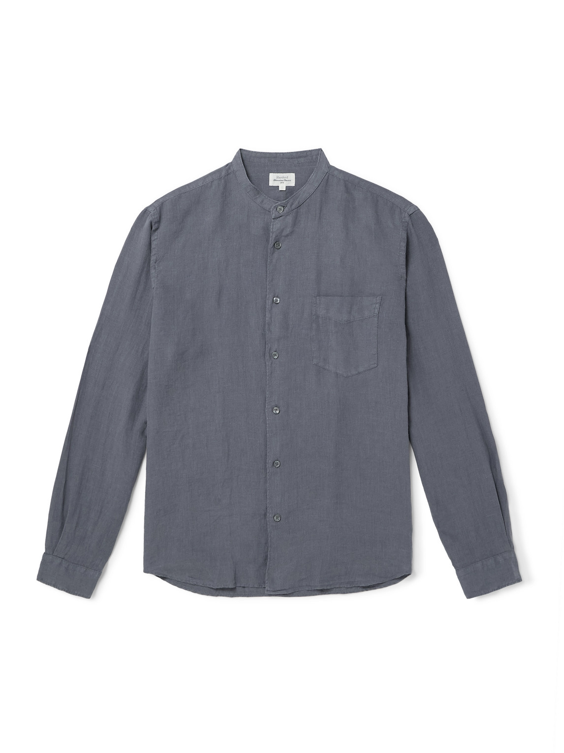 Hartford Premium Pat Grandad-collar Linen Shirt In Gray