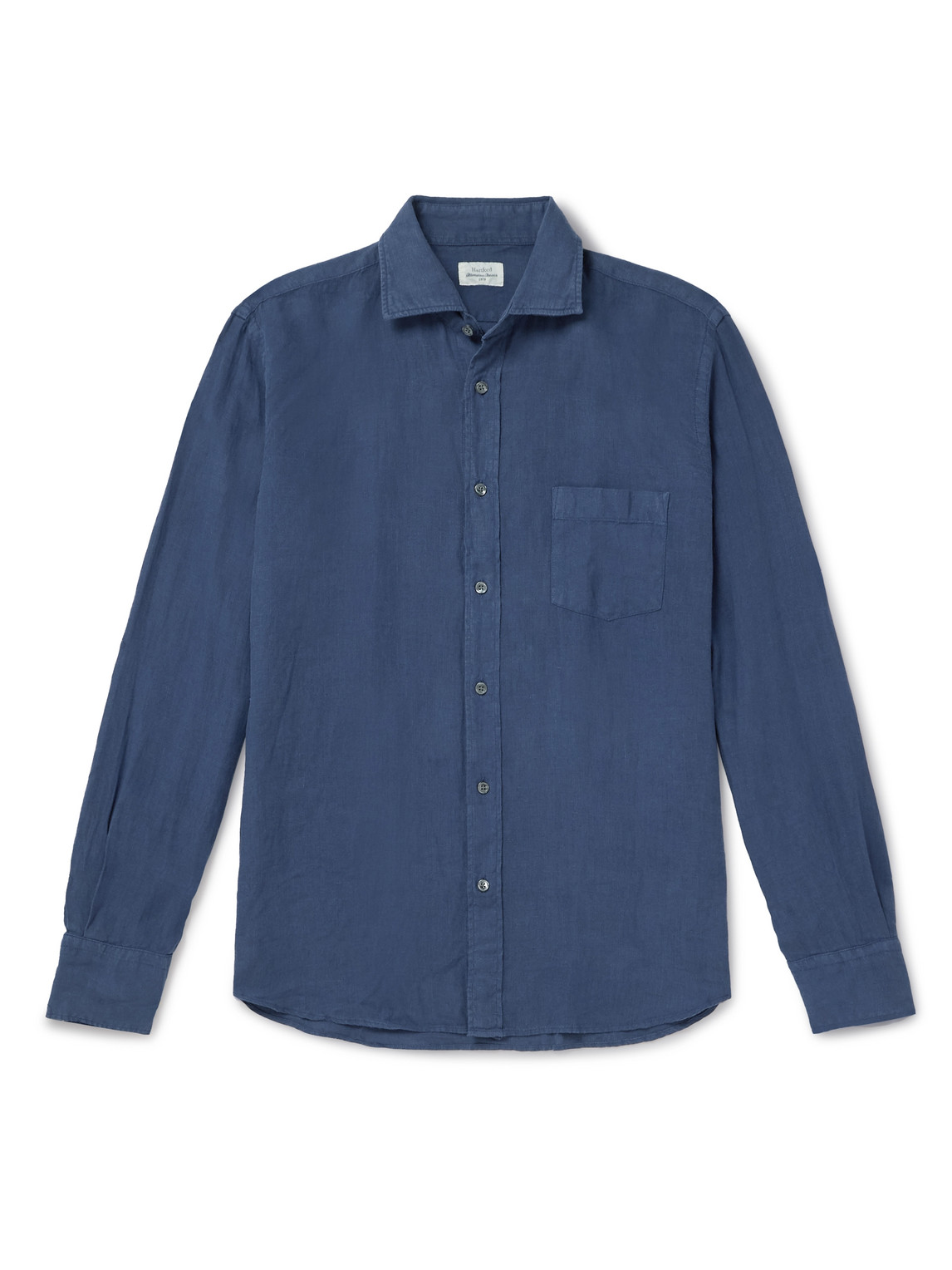 Hartford Premium Pat Grandad-collar Linen Shirt In Blue