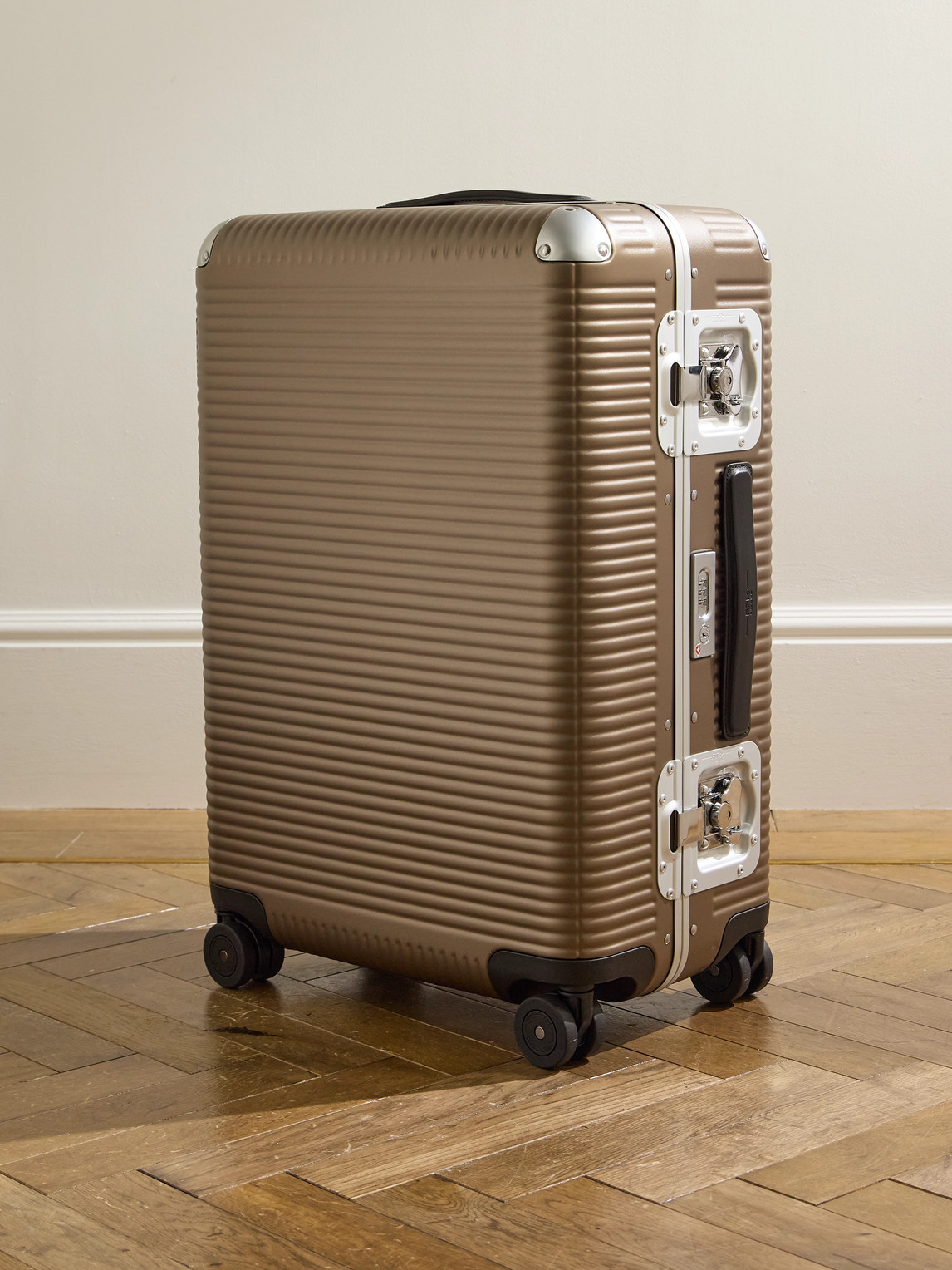 Fpm Milano Bank Light 68cm Leather-trimmed Makrolon® Polycarbonate Spinner Suitcase In Orange