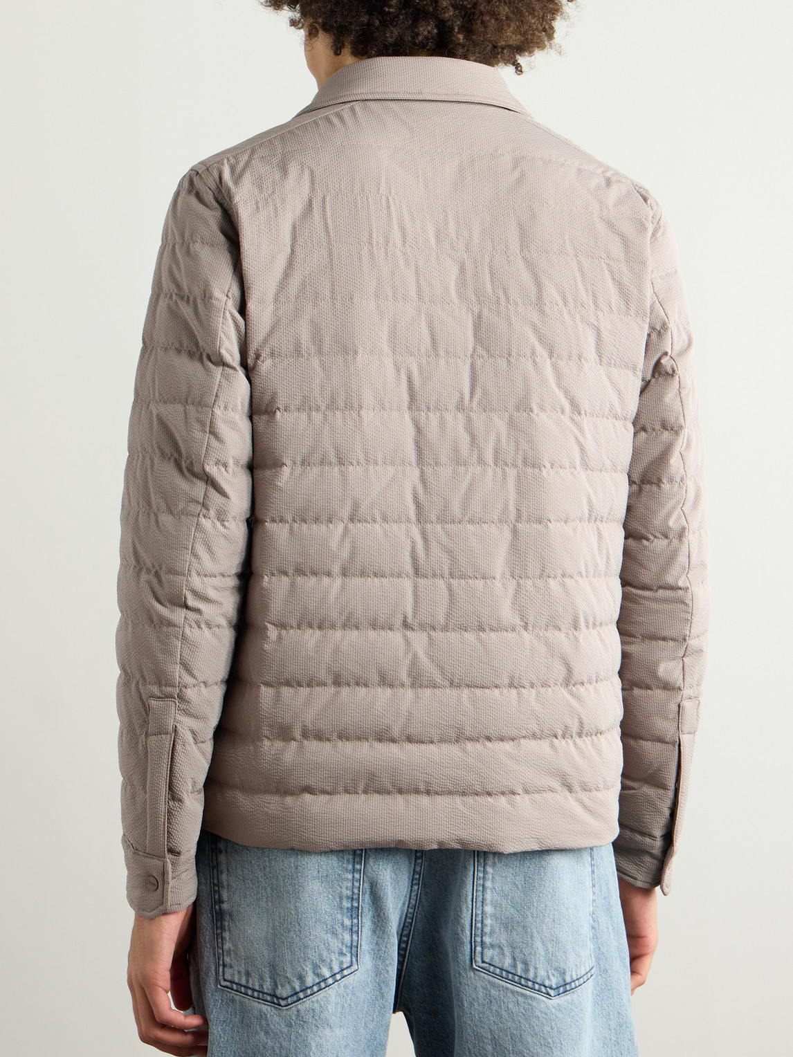  Herno - Quilted Striped Seersucker Down Jacket - Men - Neutrals - It 48 