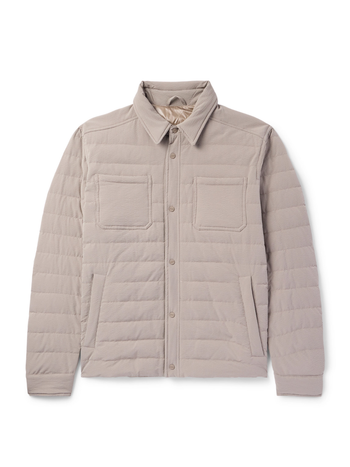 Herno Quilted Striped Seersucker Down Jacket In Neutrals