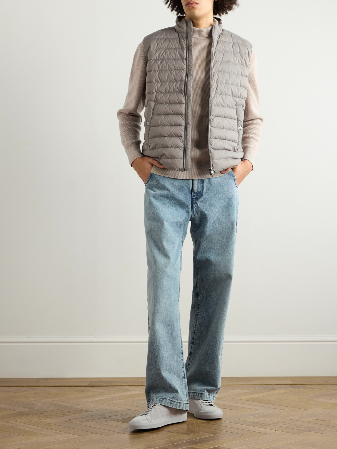 Herno Quilted Shell And Wool And Silk-blend Down Gilet In Gray