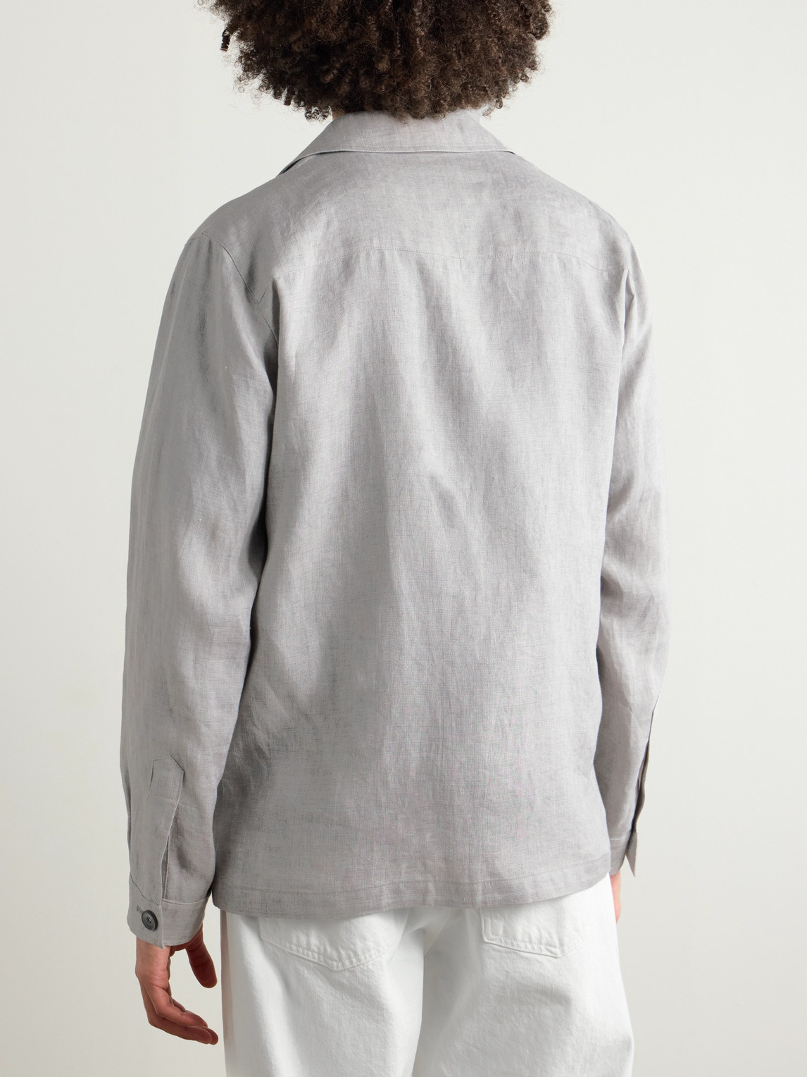 Herno Camp-collar Linen Overshirt In Gray