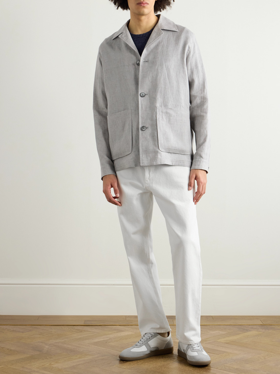 Herno Camp-collar Linen Overshirt In Gray