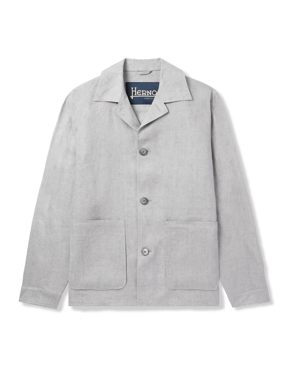 Herno Camp-collar Linen Overshirt In Gray