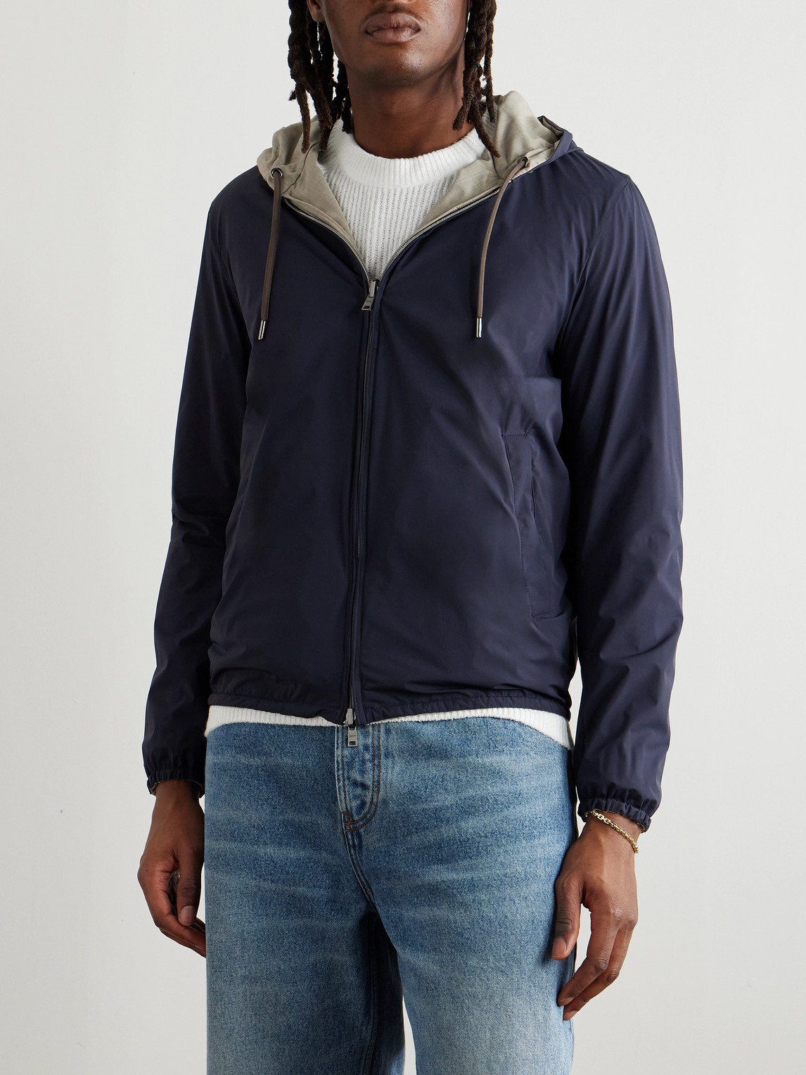 Herno Reversible Virgin Wool And Silk-blend And Shell Hooded Jacket In Neutrals