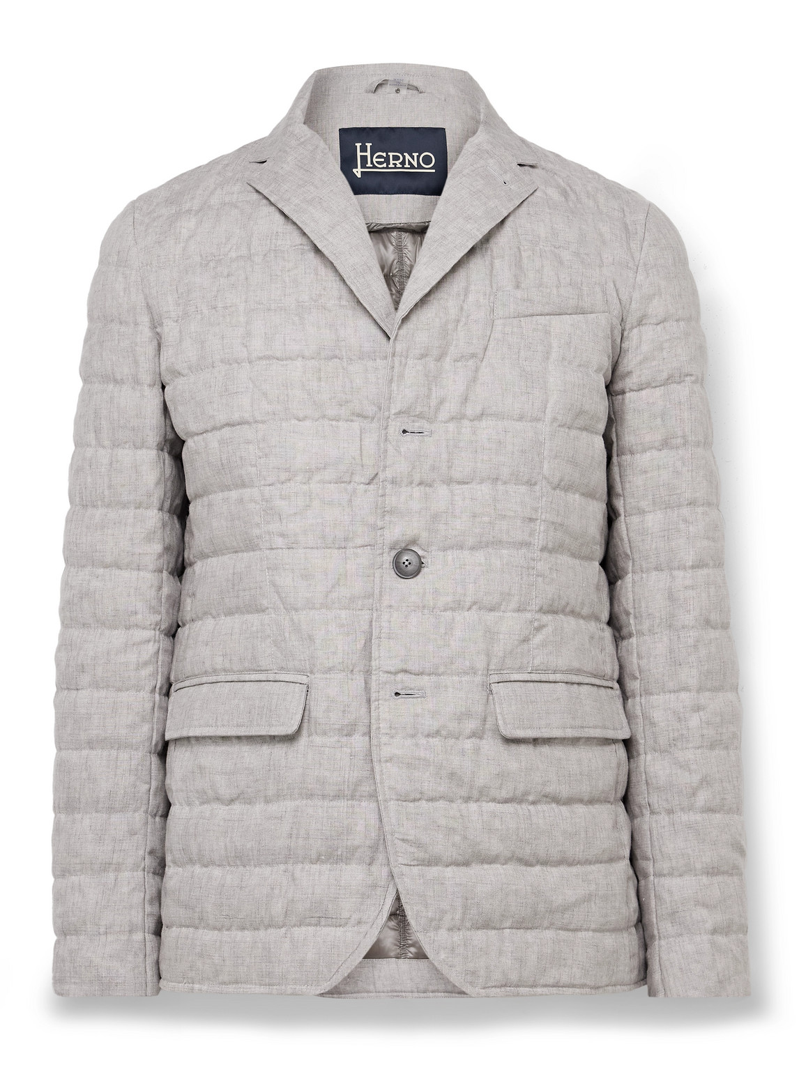 Herno Slim-fit Padded Quilted Linen Down Blazer In Gray