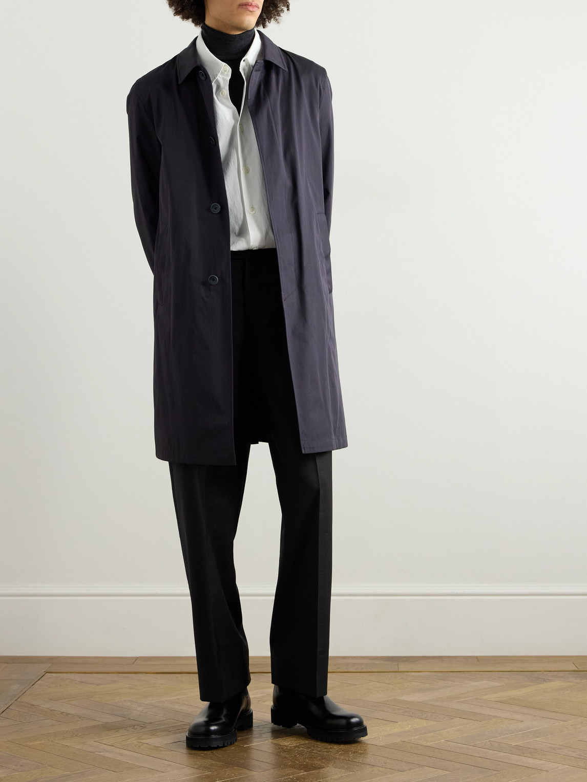 Herno Long Blue Waterproof Coat In High-quality Polyester With Buttons Men In Blue