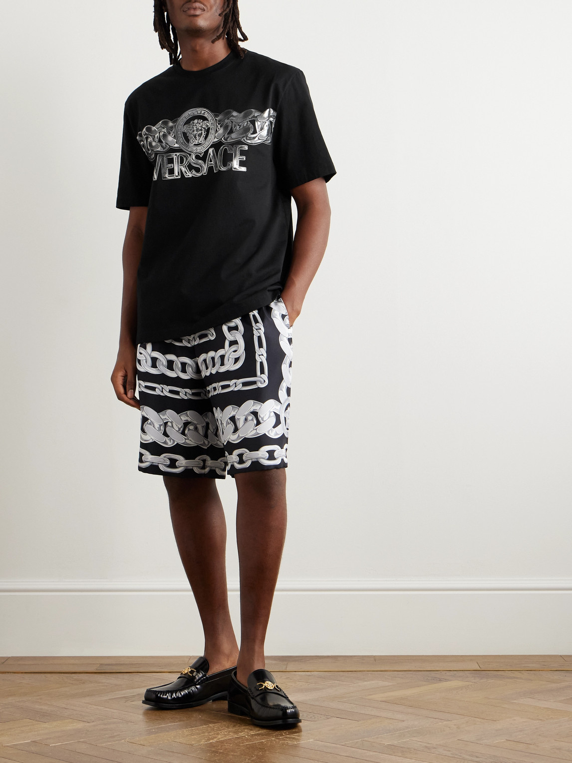 Versace Black T-shirt With Medusa Head Logo Print On The Front In Cotton Man In Black
