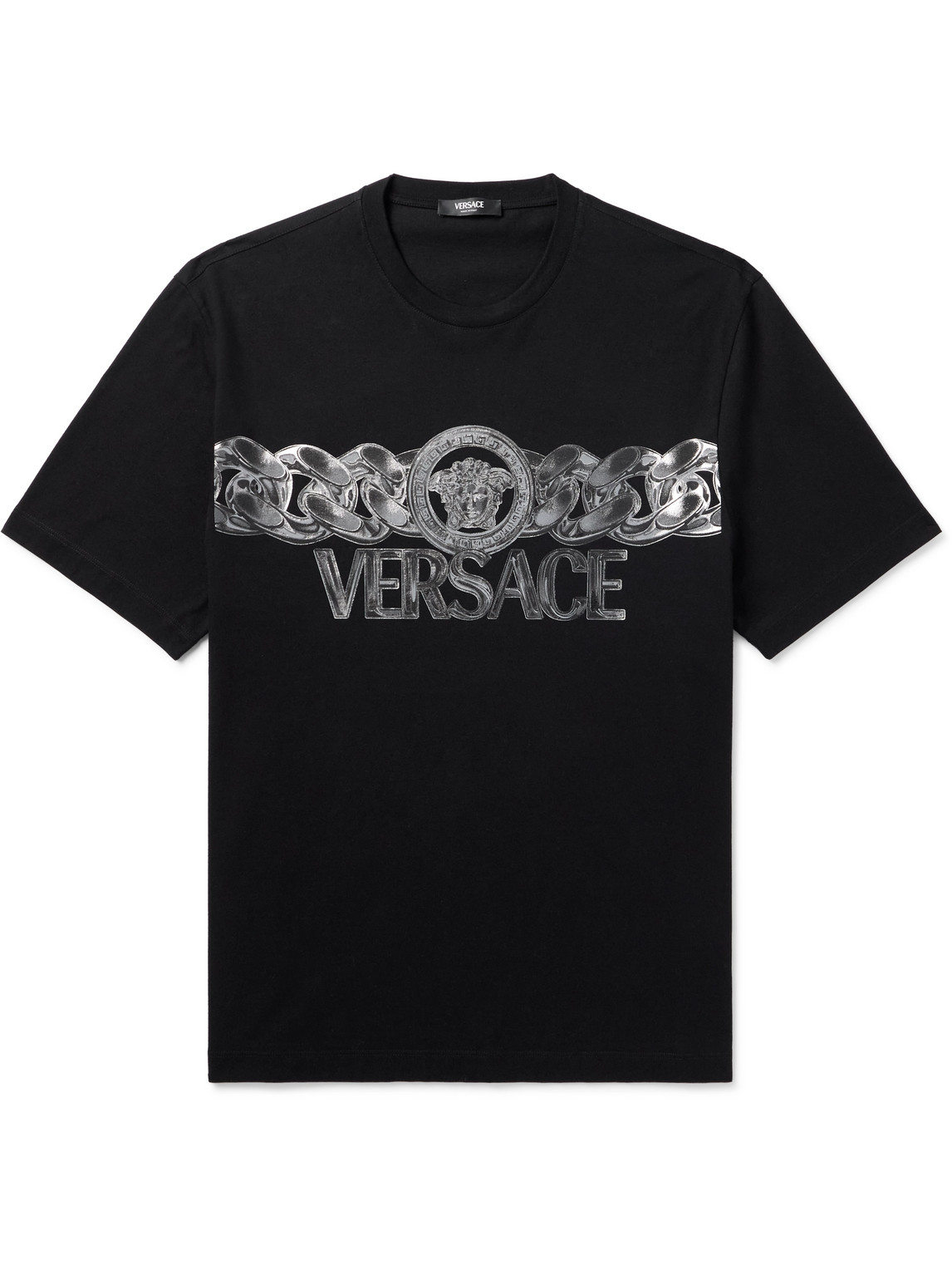 Versace Black T-shirt With Medusa Head Logo Print On The Front In Cotton Man In Black