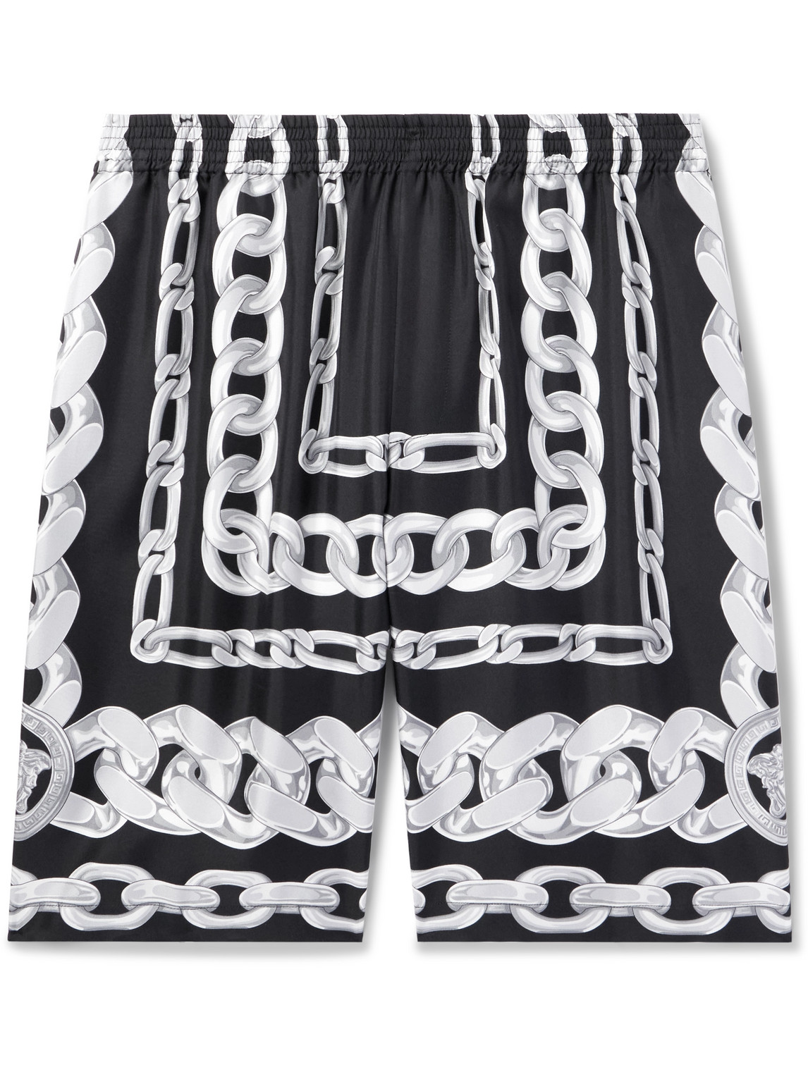 Versace Men Medusa Chains Silk Shorts In Black