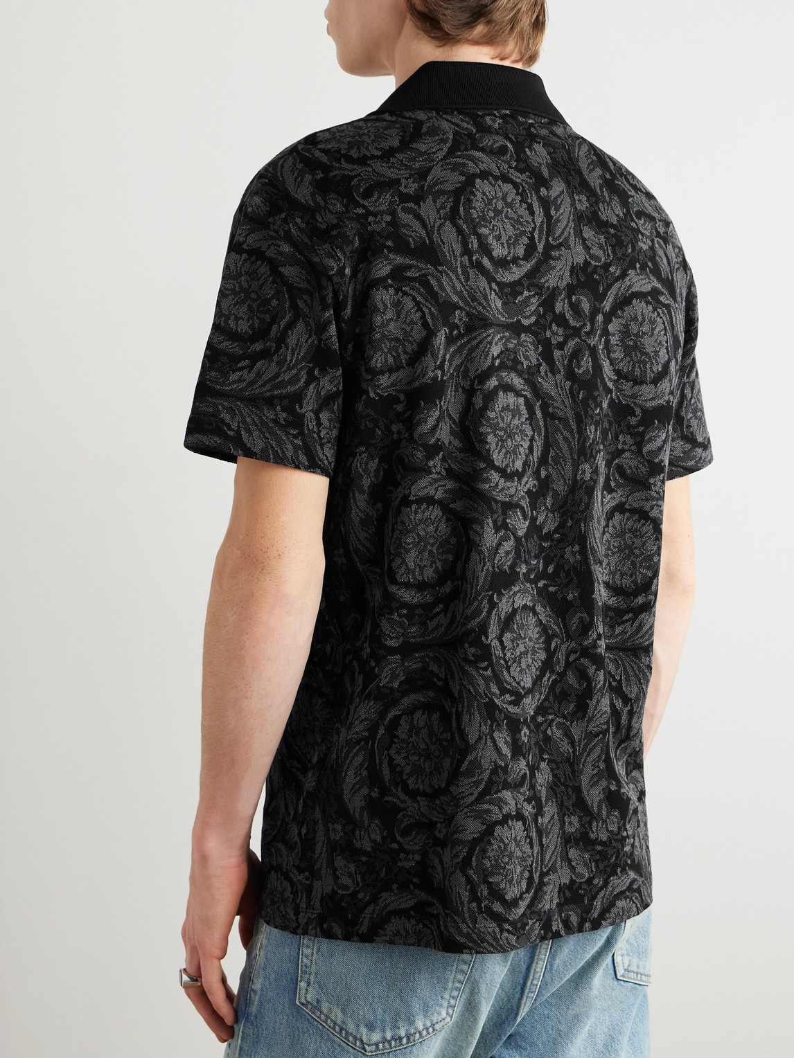 Versace Barocco Print Polo T-shirt In Grey