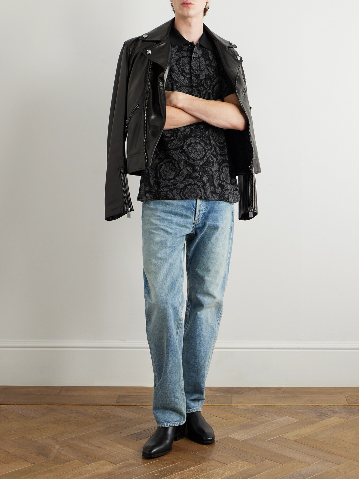 Versace Barocco Print Polo T-shirt In Grey