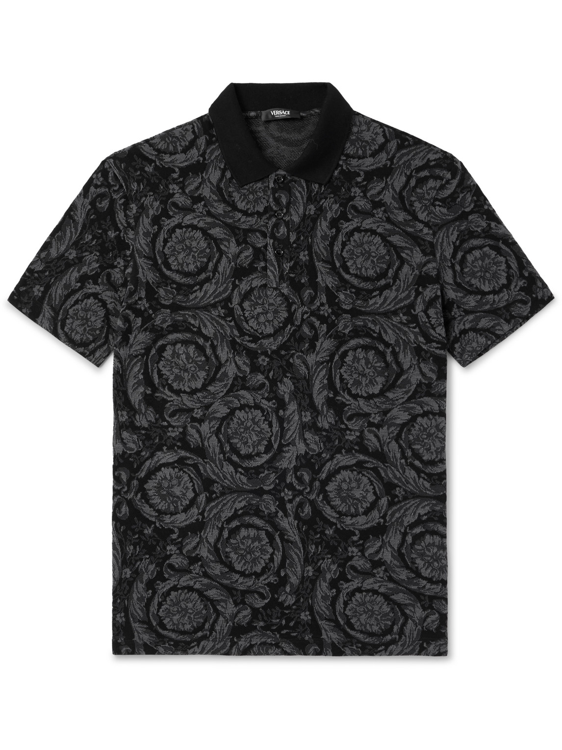 Versace Barocco Print Polo T-shirt In Grey