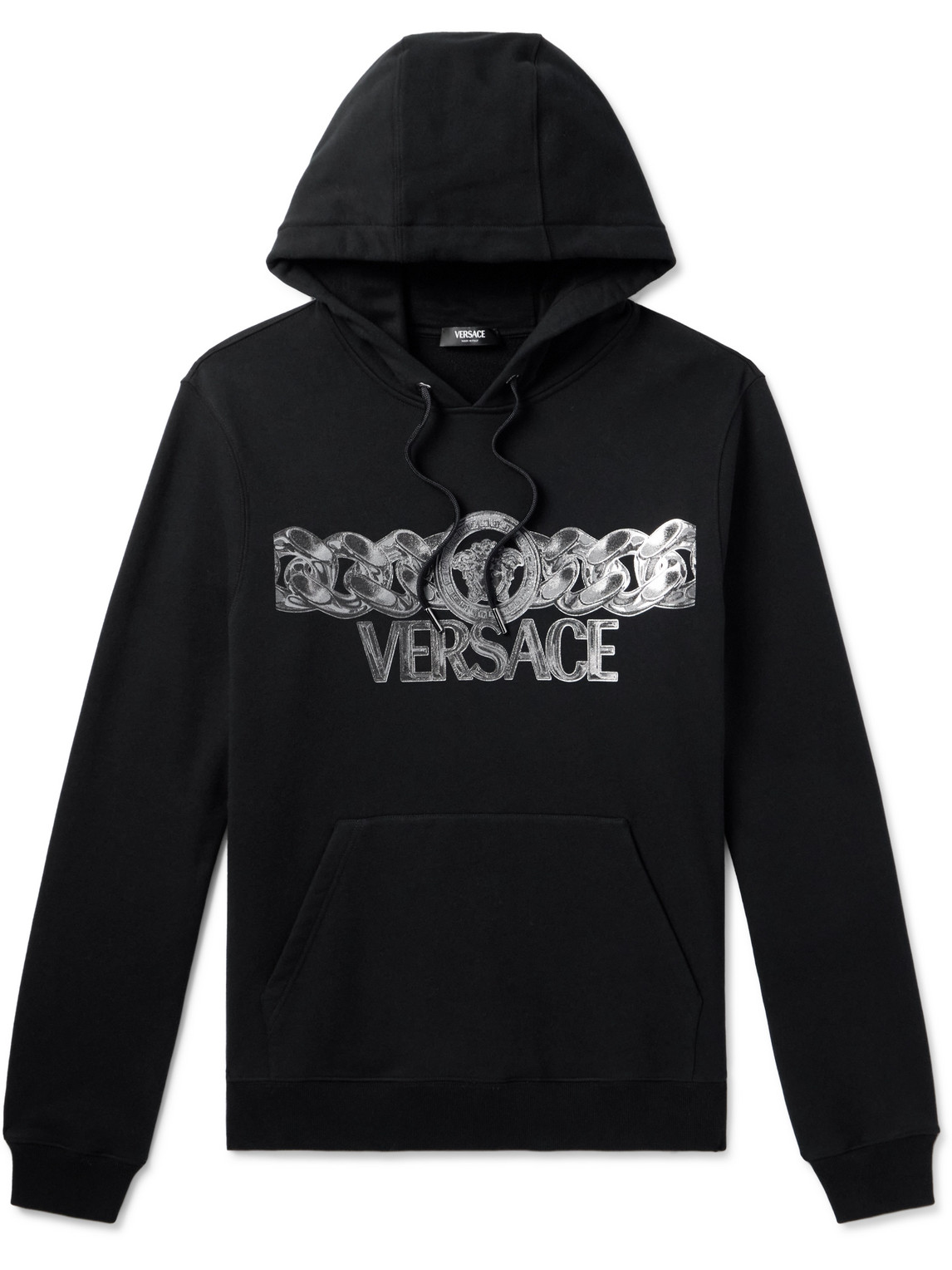Versace Logo-print Cotton-jersey Hoodie In Black